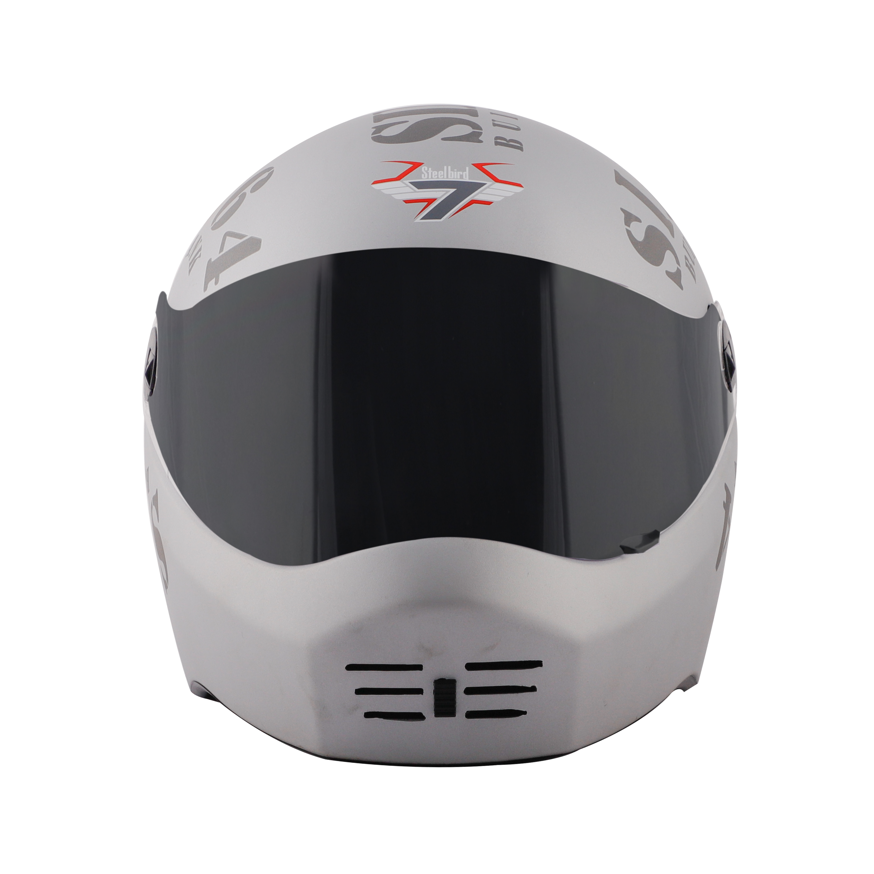 Steelbird SB-01 Tank Full Face ISI Certified Graphic Helmet (Matt Silver Grey With Smoke Visor)