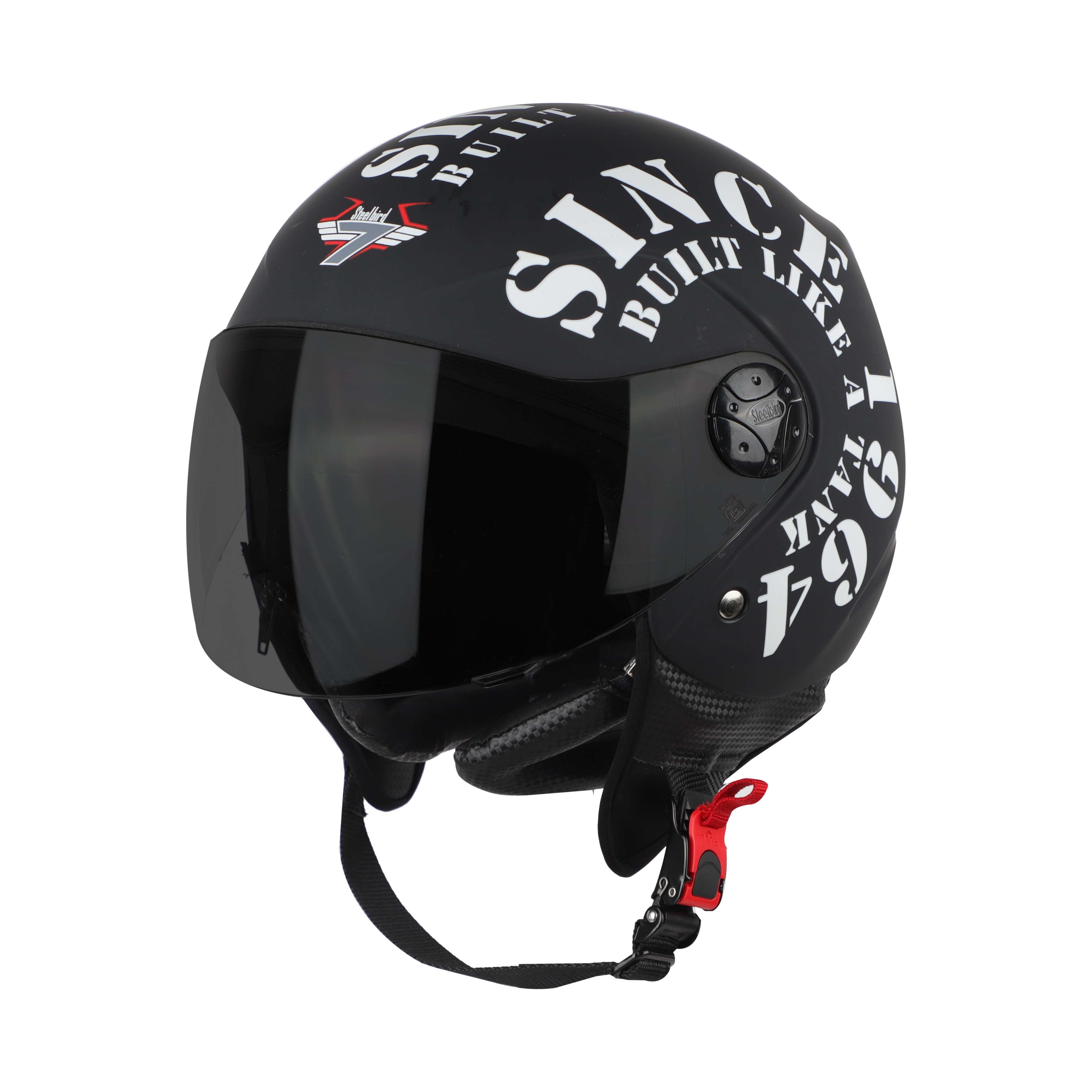 Steelbird SB-02 Tank Full Face ISI Certified Graphic Helmet (Matt Black White with Smoke Visor)