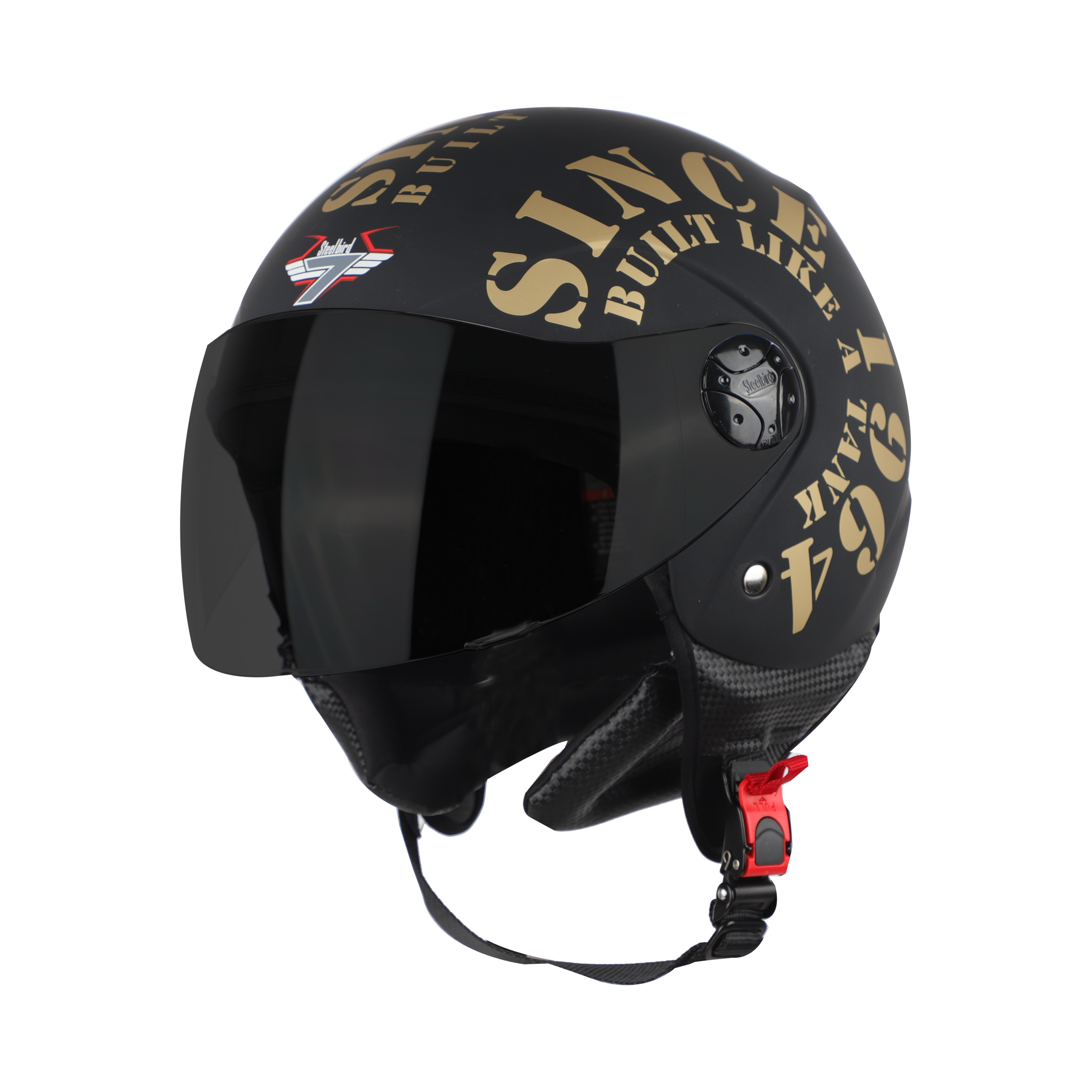 Steelbird SB-02 Tank Full Face ISI Certified Graphic Helmet (Matt Black Gold With Smoke Visor)