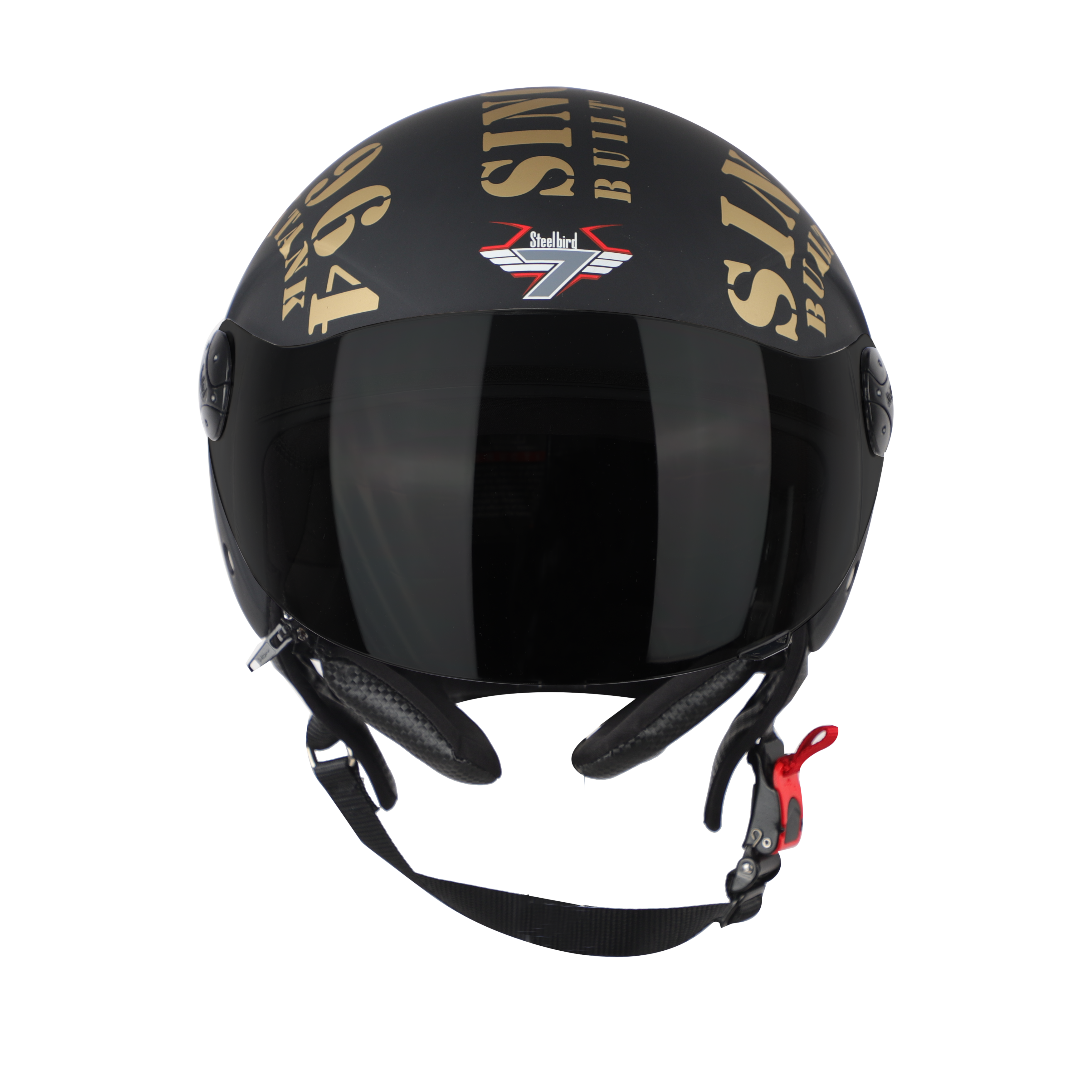 Steelbird SB-02 Tank Full Face ISI Certified Graphic Helmet (Matt Black Gold With Smoke Visor)