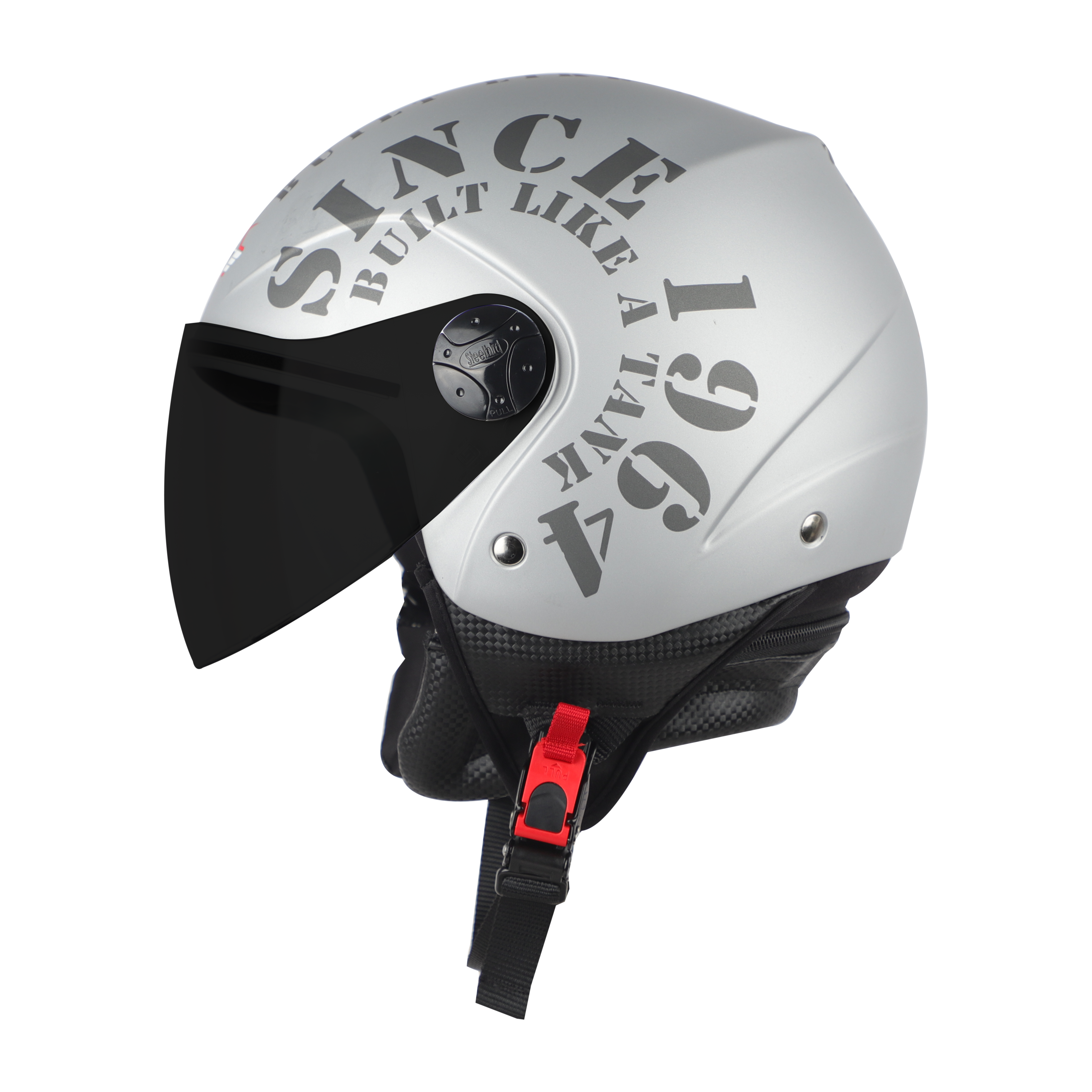 Steelbird SB-02 Tank Full Face ISI Certified Graphic Helmet (Matt Silver Grey With Smoke Visor)