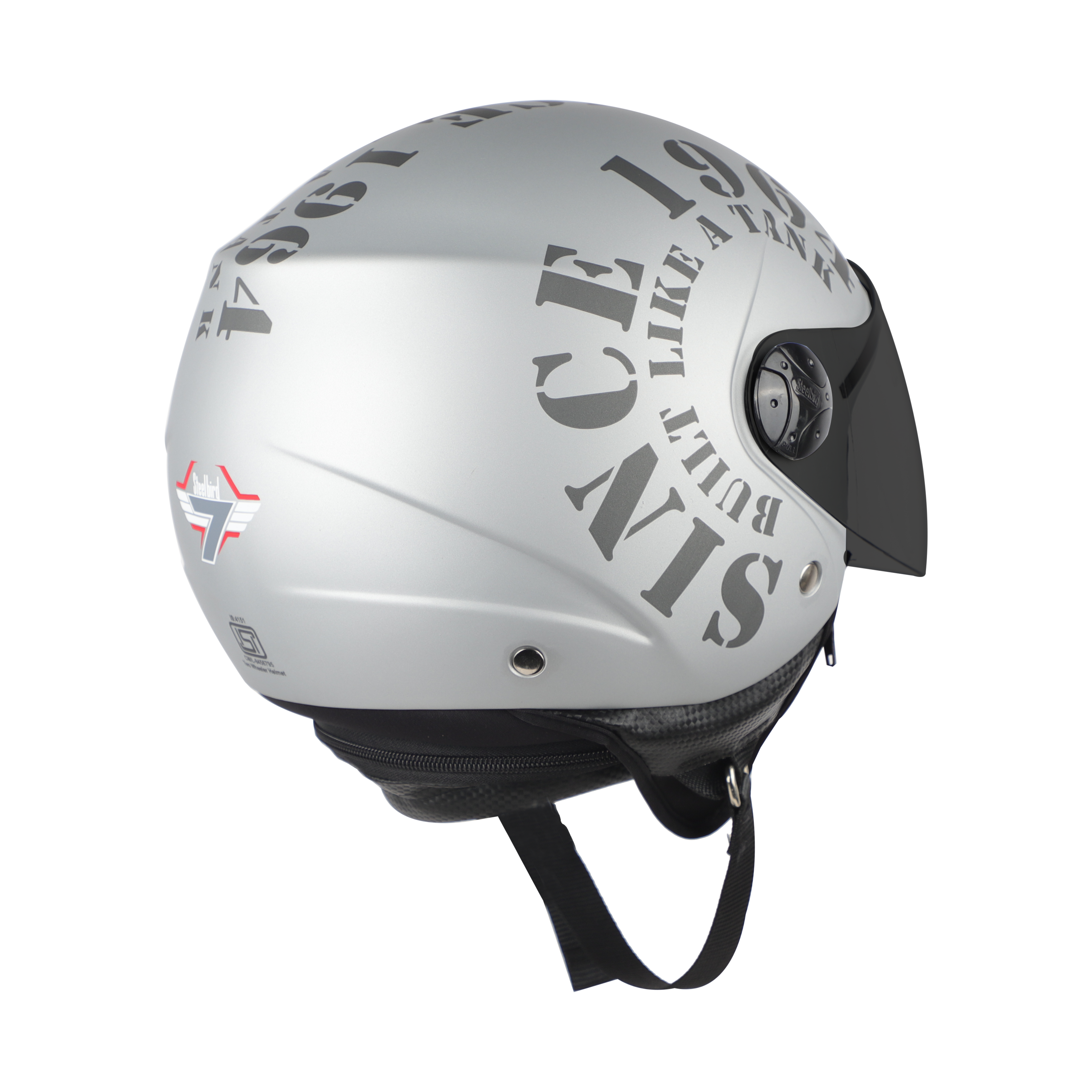 Steelbird SB-02 Tank Full Face ISI Certified Graphic Helmet (Matt Silver Grey With Smoke Visor)