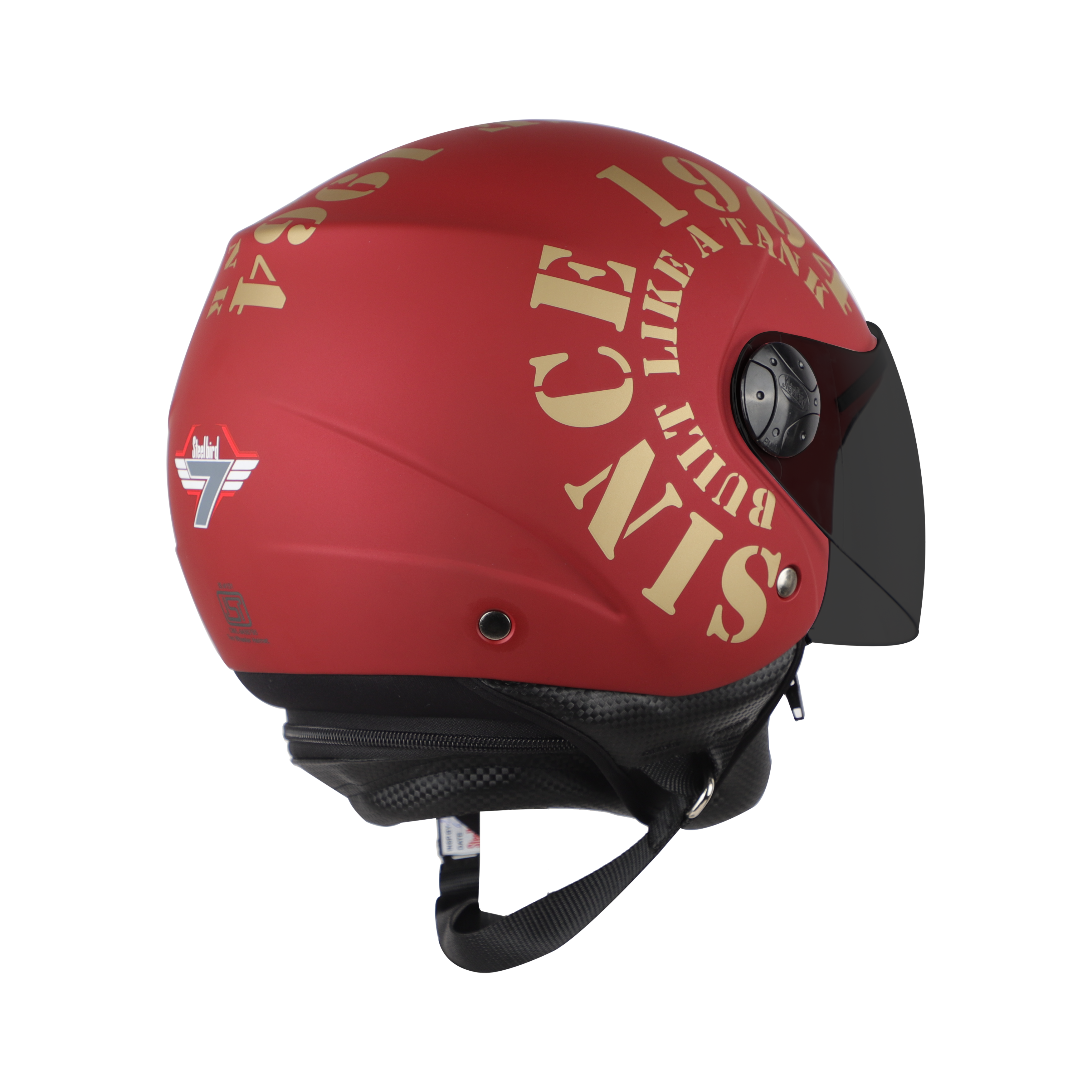 Steelbird SB-02 Tank Full Face ISI Certified Graphic Helmet (Matt Maroon Gold With Smoke Visor)