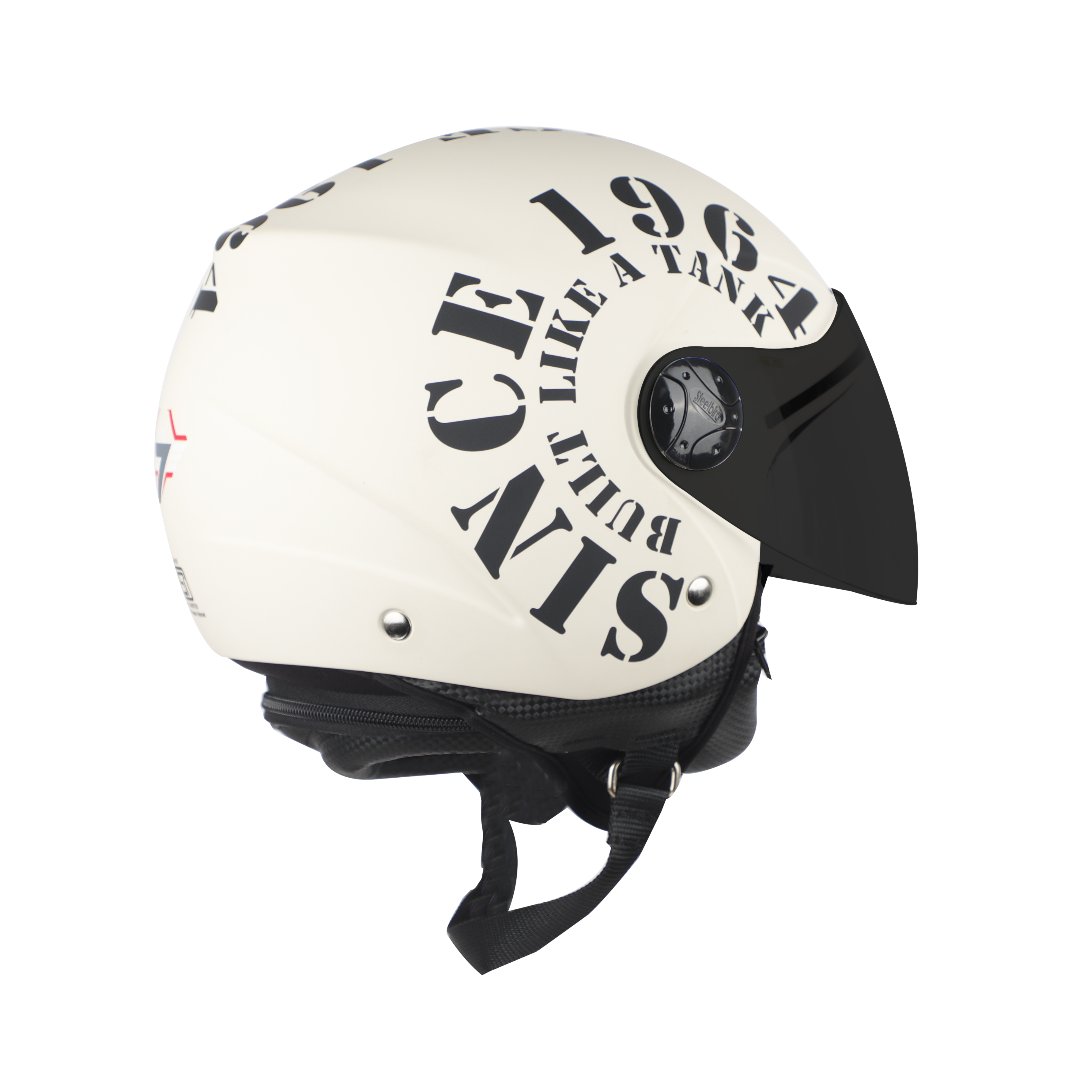 Steelbird SB-02 Tank Full Face ISI Certified Graphic Helmet (Matt Off White Black With Smoke Visor)