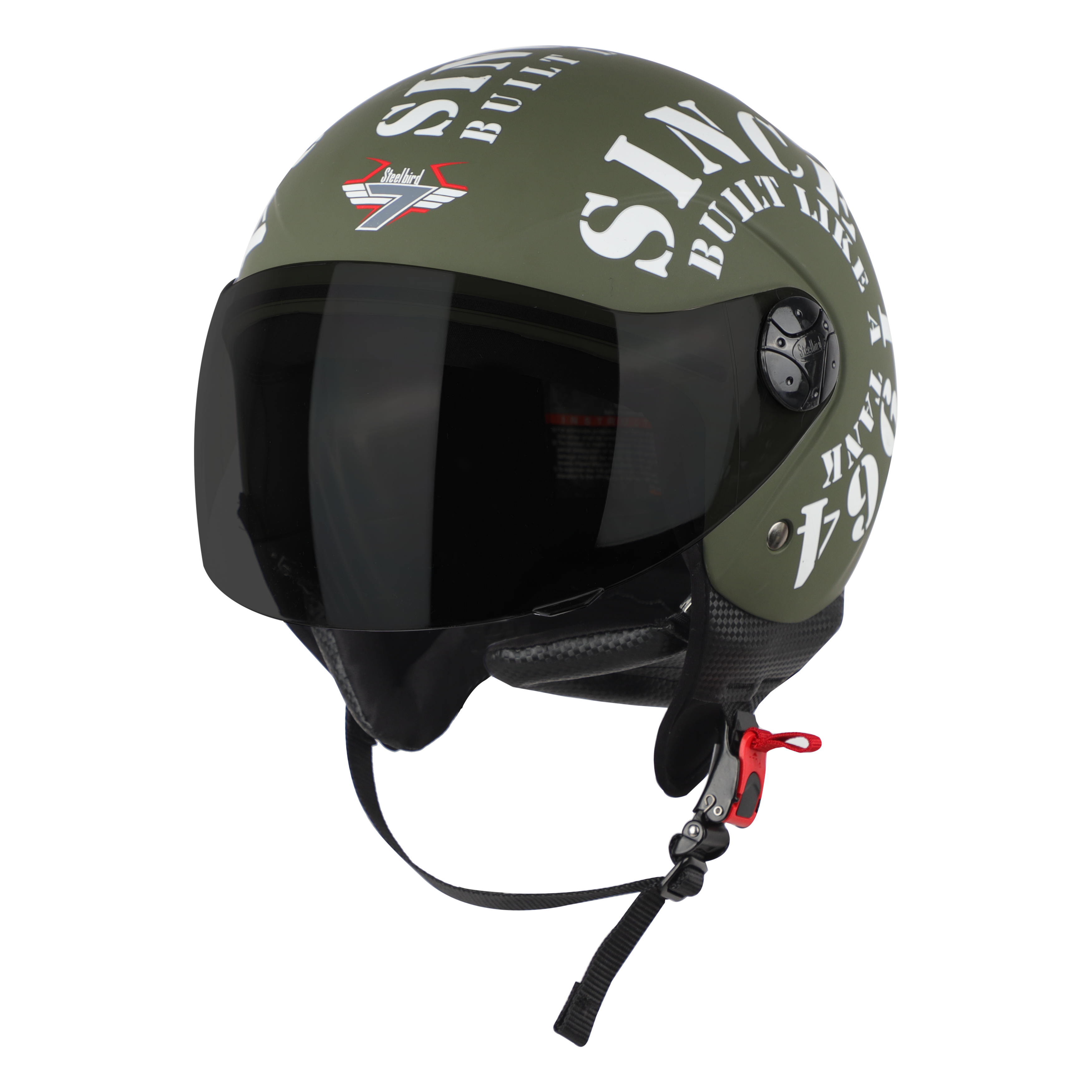 Steelbird SB-02 Tank Full Face ISI Certified Graphic Helmet (Matt Battle Green White With Smoke Visor)