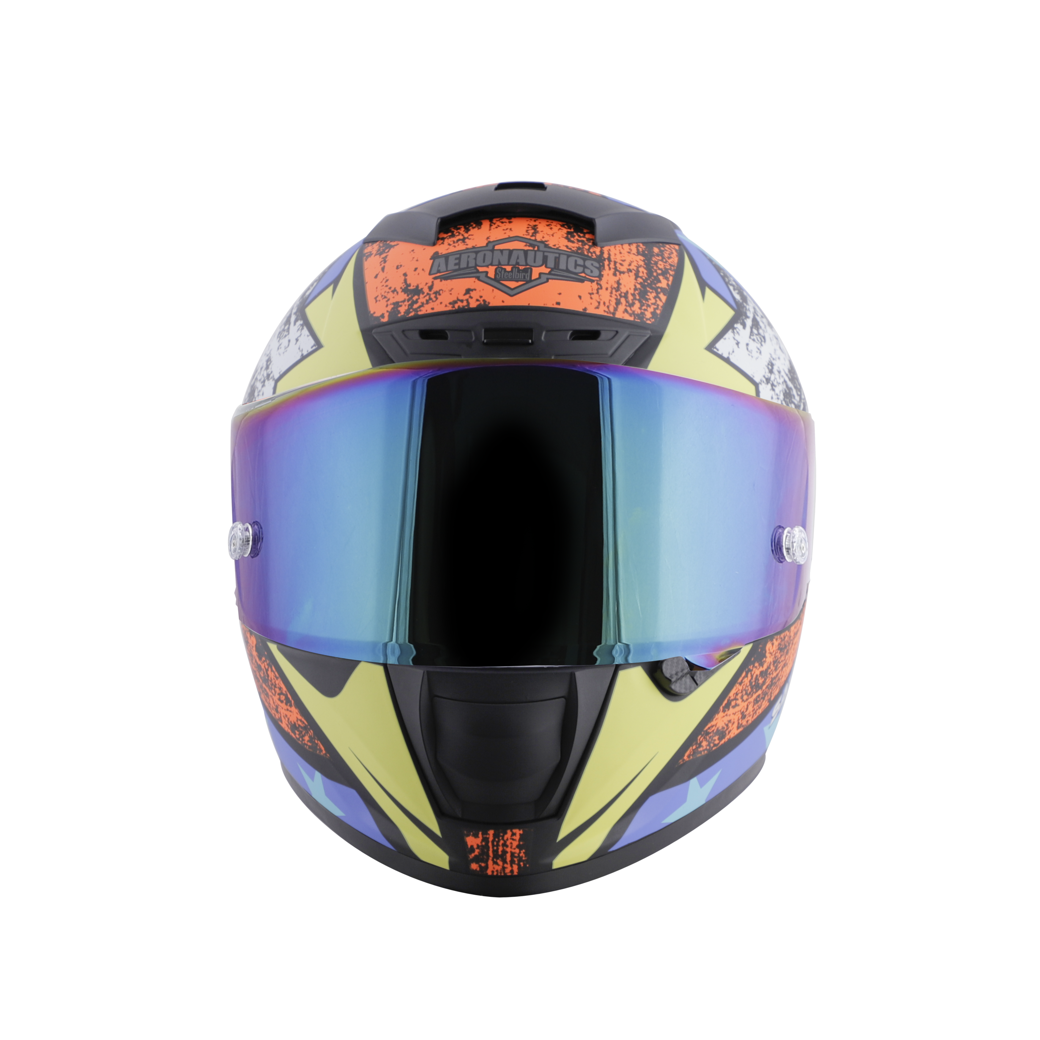 SA-2 STAR MAT BLACK WITH ORANGE FITTED WITH CLEAR VISOR EXTRA CHROME RAINBOW VISOR FREE (WITH ANTI-FOG SHIELD HOLDER)