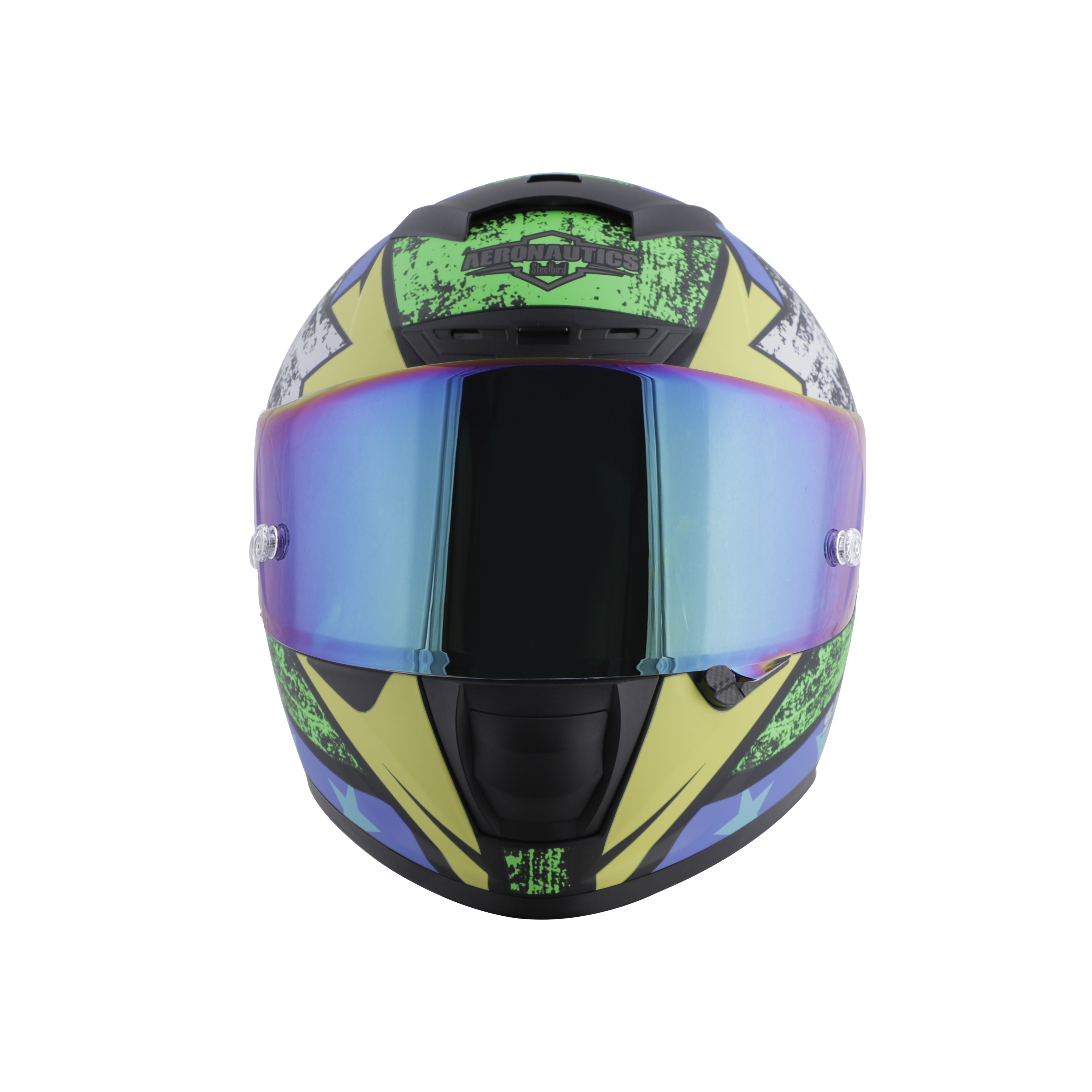 SA-2 STAR MAT BLACK WITH GREEN FITTED WITH CLEAR VISOR EXTRA  CHROME RAINBOW VISOR FREE (WITH ANTI-FOG SHIELD HOLDER)