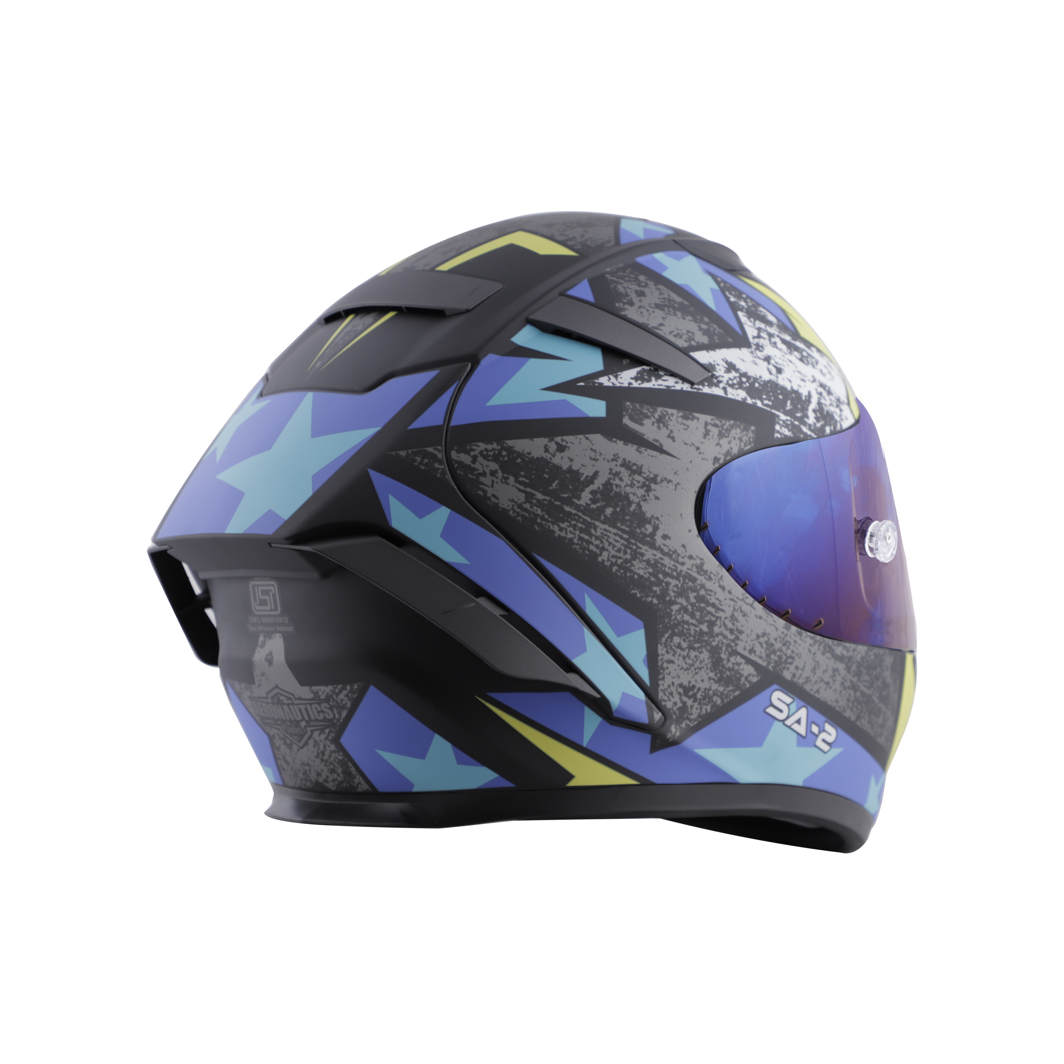 SA-2 STAR MAT BLACK WITH GREY  FITTTED WITH CLEAR VISOR EXTRA CHROME BLUE VISOR FREE (WITH ANTI-FOG SHIELD HOLDER)