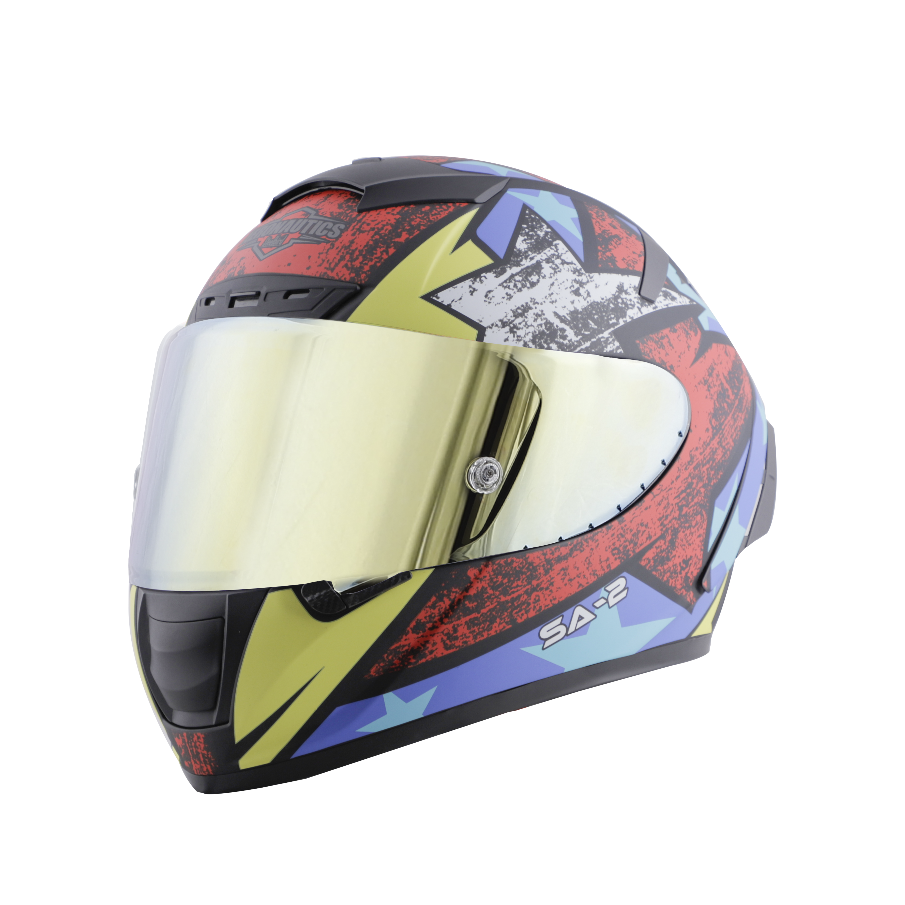 SA-2 STAR MAT BLACK WITH RED FITTED WITH CLEAR VISOR EXTRA CHROME GOLD VISOR FREE (WITH ANTI-FOG SHIELD HOLDER)