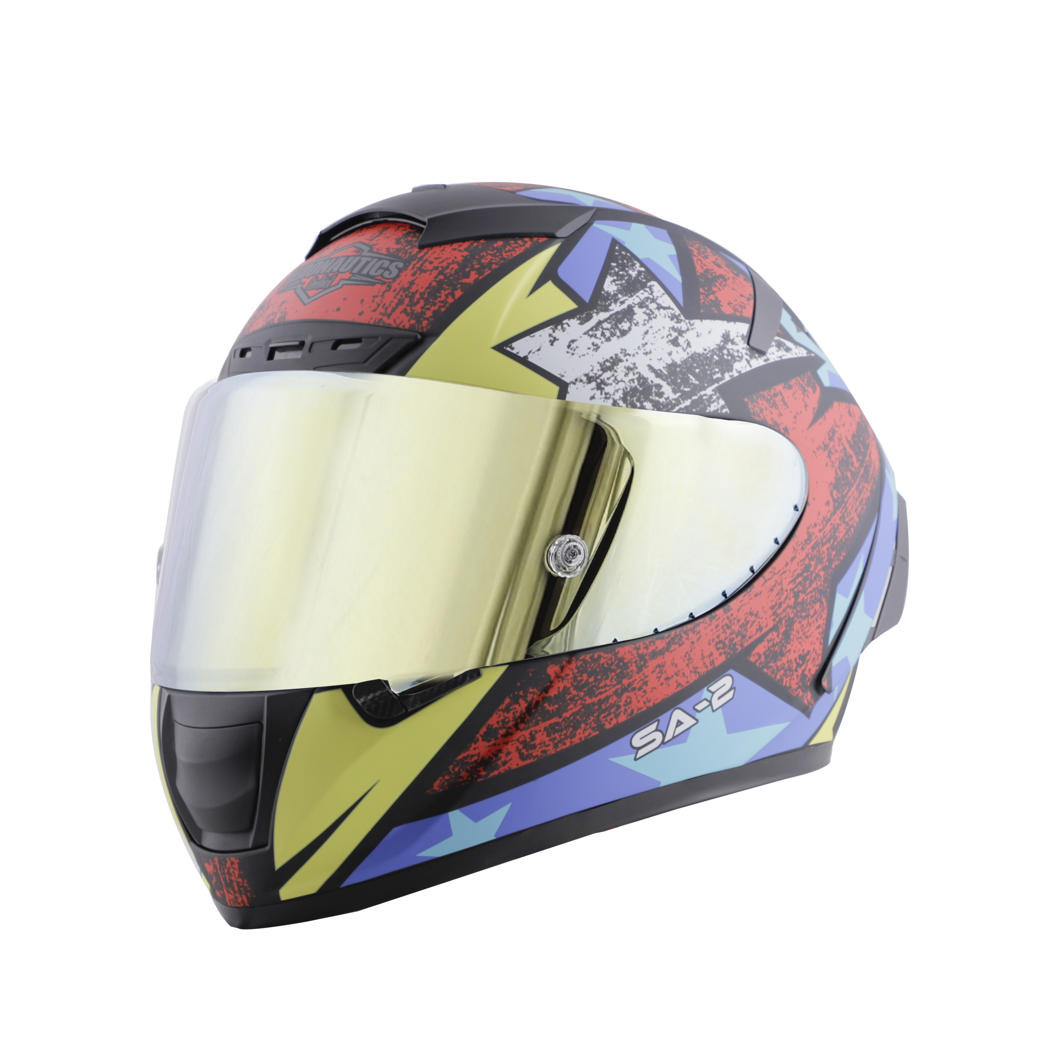 SA-2 STAR GLOSSY BLACK WITH RED FITTED WITH CLEAR VISOR EXTRA CHROME GOLD VISOR FREE (WITH ANTI-FOG SHIELD HOLDER)