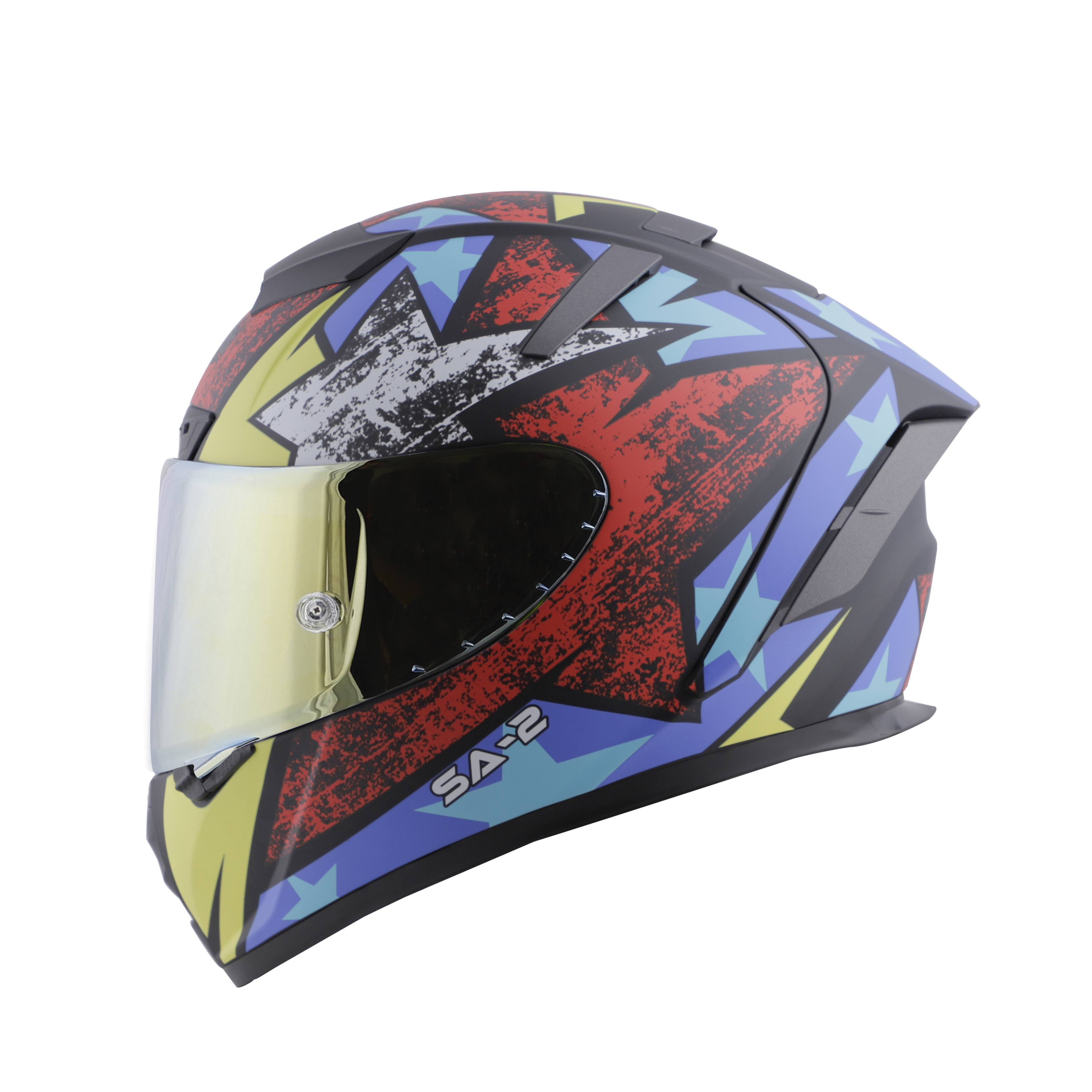SA-2 STAR GLOSSY BLACK WITH RED FITTED WITH CLEAR VISOR EXTRA CHROME GOLD VISOR FREE (WITH ANTI-FOG SHIELD HOLDER)