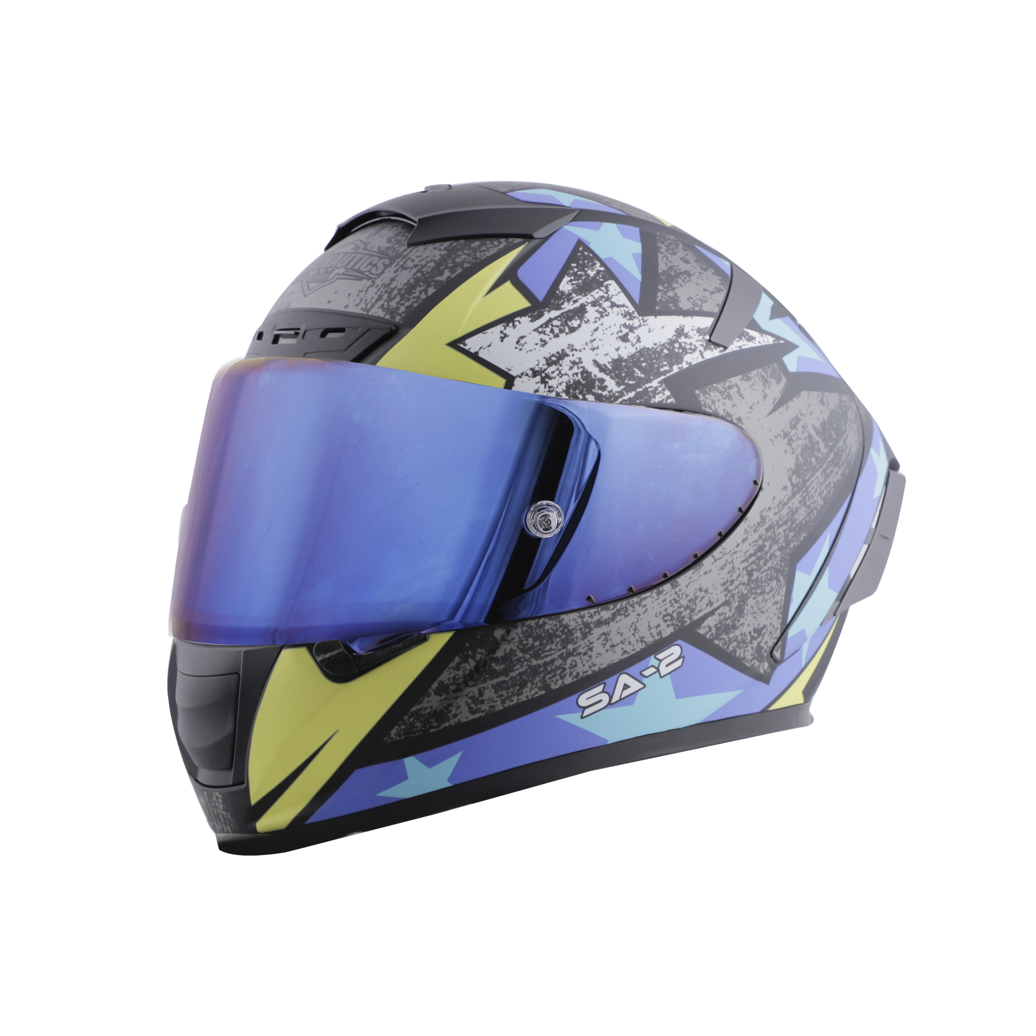 SA-2 STAR GLOSSY BLACK WITH GREY FITTED WITH CLEAR VISOR CHROME BLUE VISOR FREE (WITH ANTI-FOG SHIELD HOLDER)