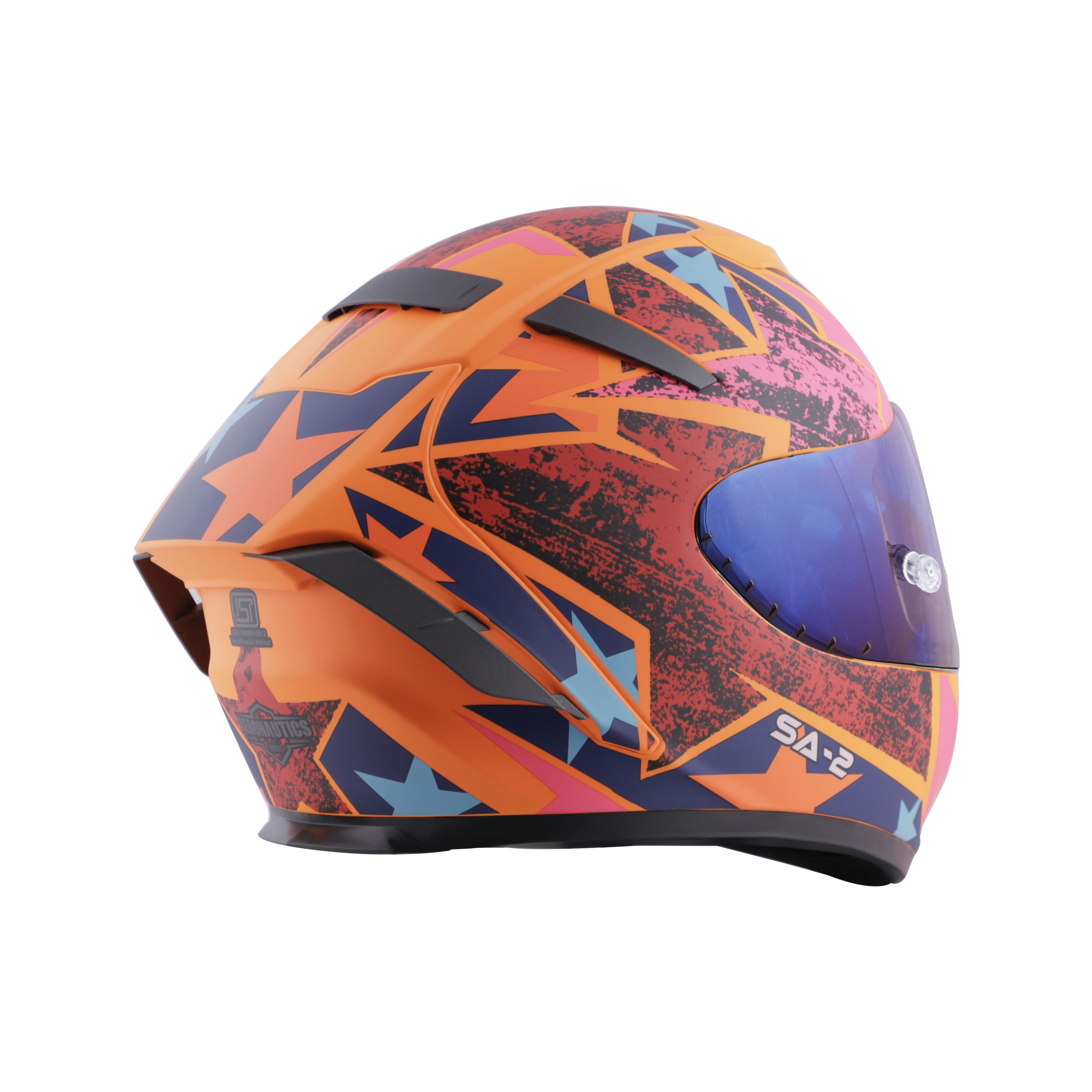 SA-2 STAR GLOSSY FLUO ORANGE WITH RED FITTED WITH CLEAR VISOR EXTRA CHROME BLUE VISOR FREE (WITH ANTI-FOG SHIELD HOLDER)