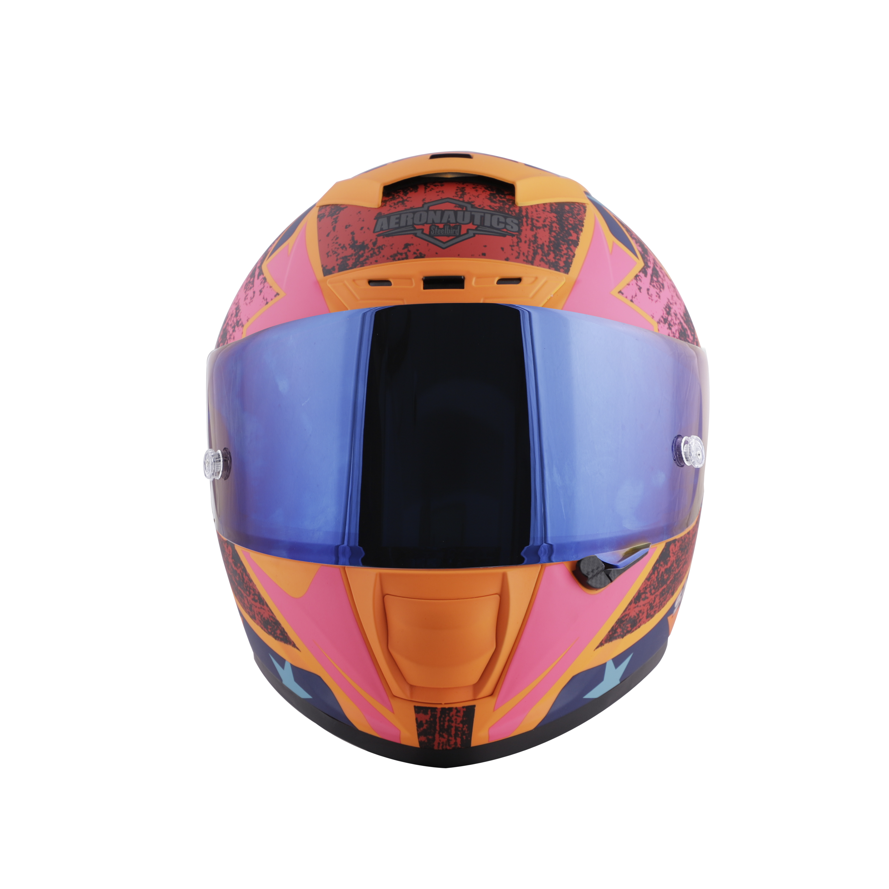 SA-2 STAR GLOSSY FLUO ORANGE WITH RED FITTED WITH CLEAR VISOR EXTRA CHROME BLUE VISOR FREE (WITH ANTI-FOG SHIELD HOLDER)
