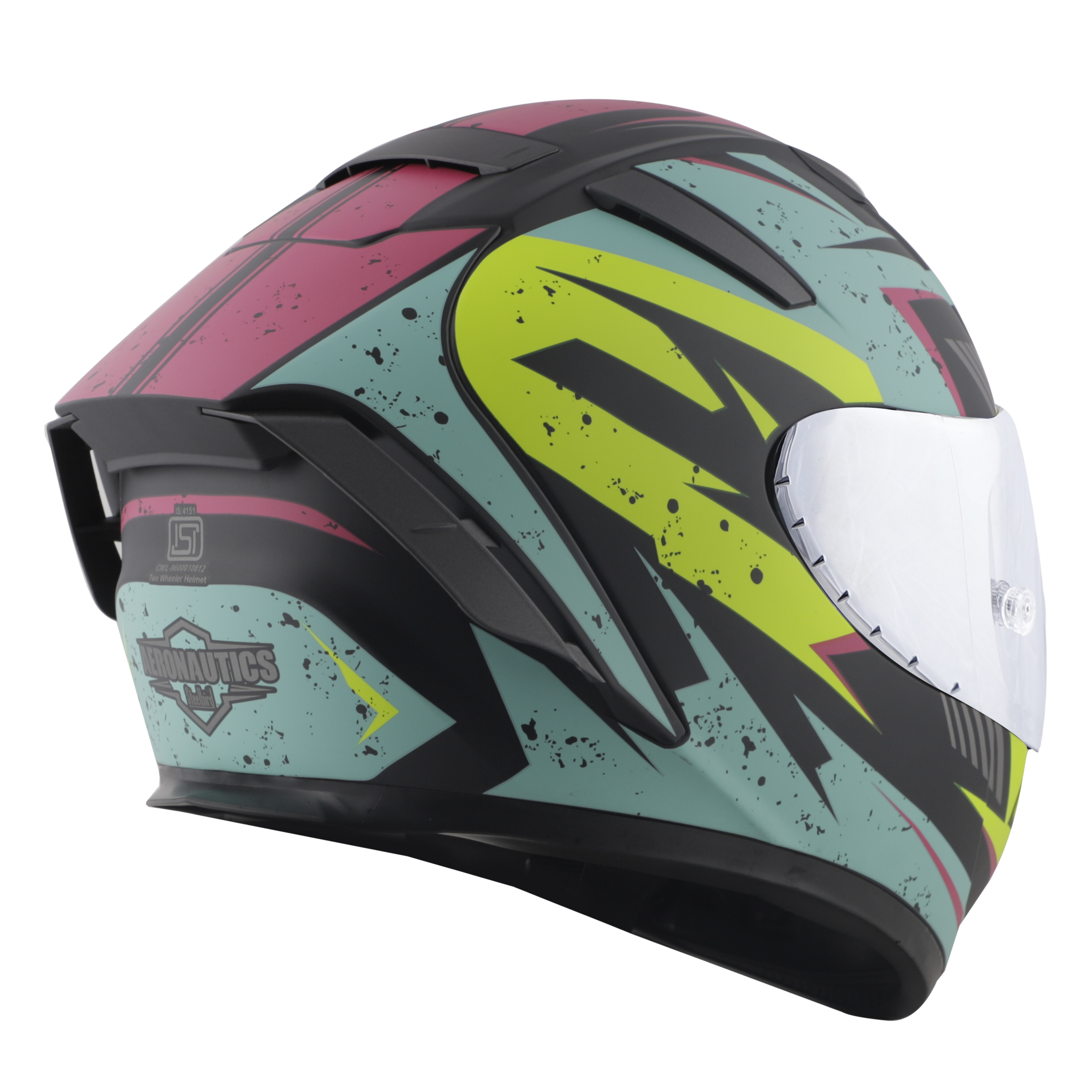 SA-2 BREEZER MAT BLACK WITH LIGHT BLUE FITTED WITH CLEAR VISOR EXTRA CHROME SILVER VISOR FREE (WITH ANTI-FOG SHIELD HOLDER)