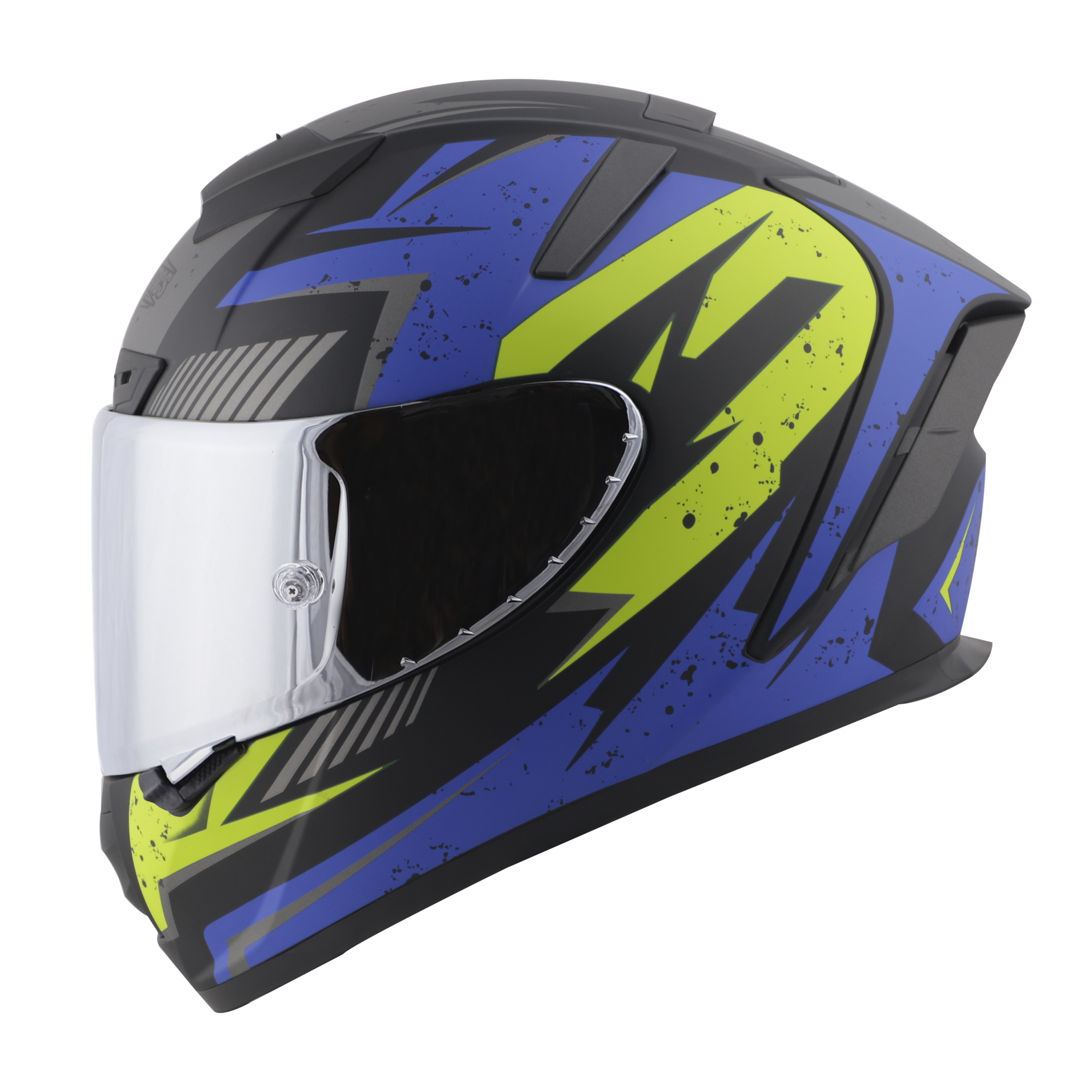 SA-2 BREEZER MAT BLACK WITH BLUE FITTED WITH CLEAR VISOR EXTRA CHROME SILVER VISOR FREE (WITH ANTI-FOG SHIELD HOLDER)