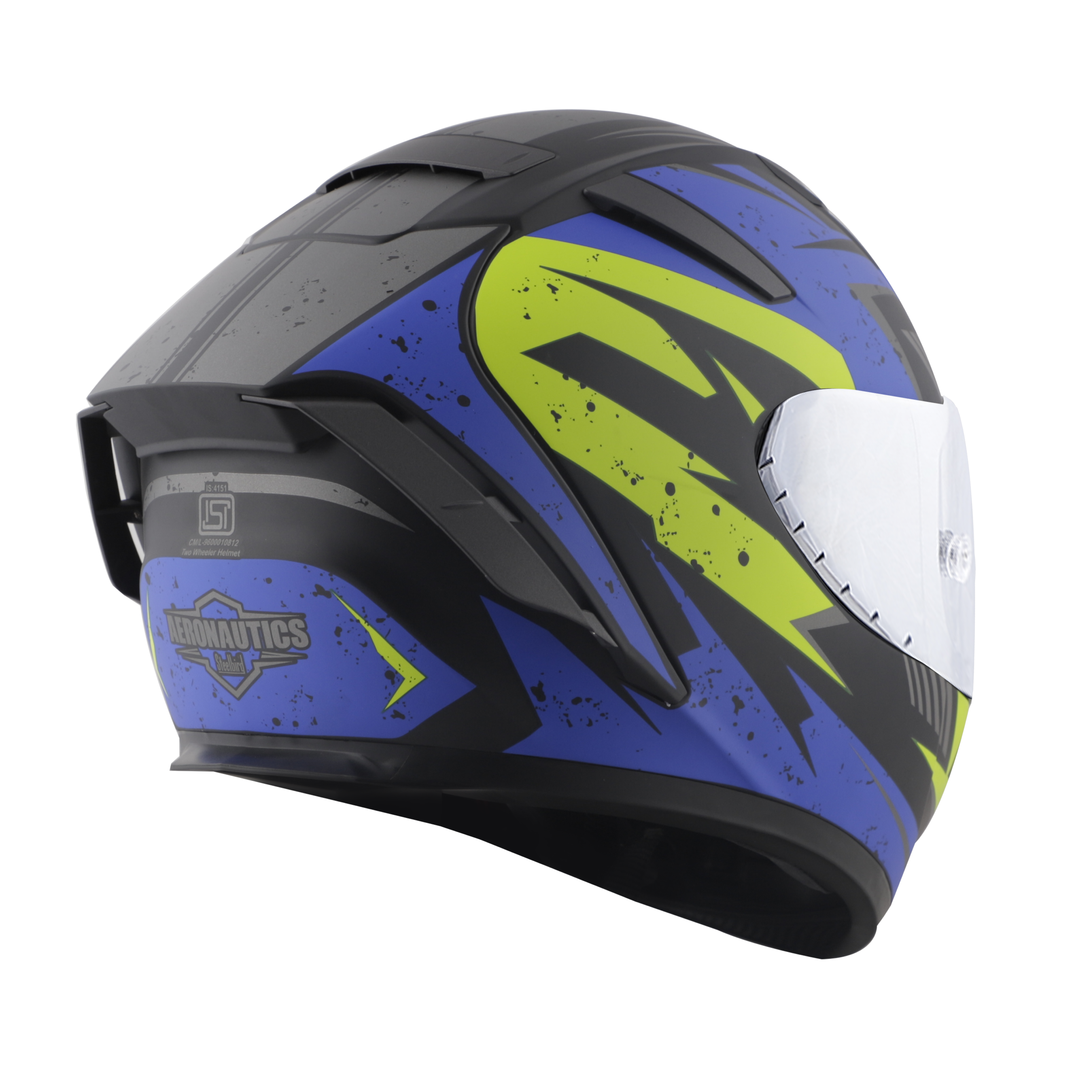 SA-2 BREEZER MAT BLACK WITH BLUE FITTED WITH CLEAR VISOR EXTRA CHROME SILVER VISOR FREE (WITH ANTI-FOG SHIELD HOLDER)