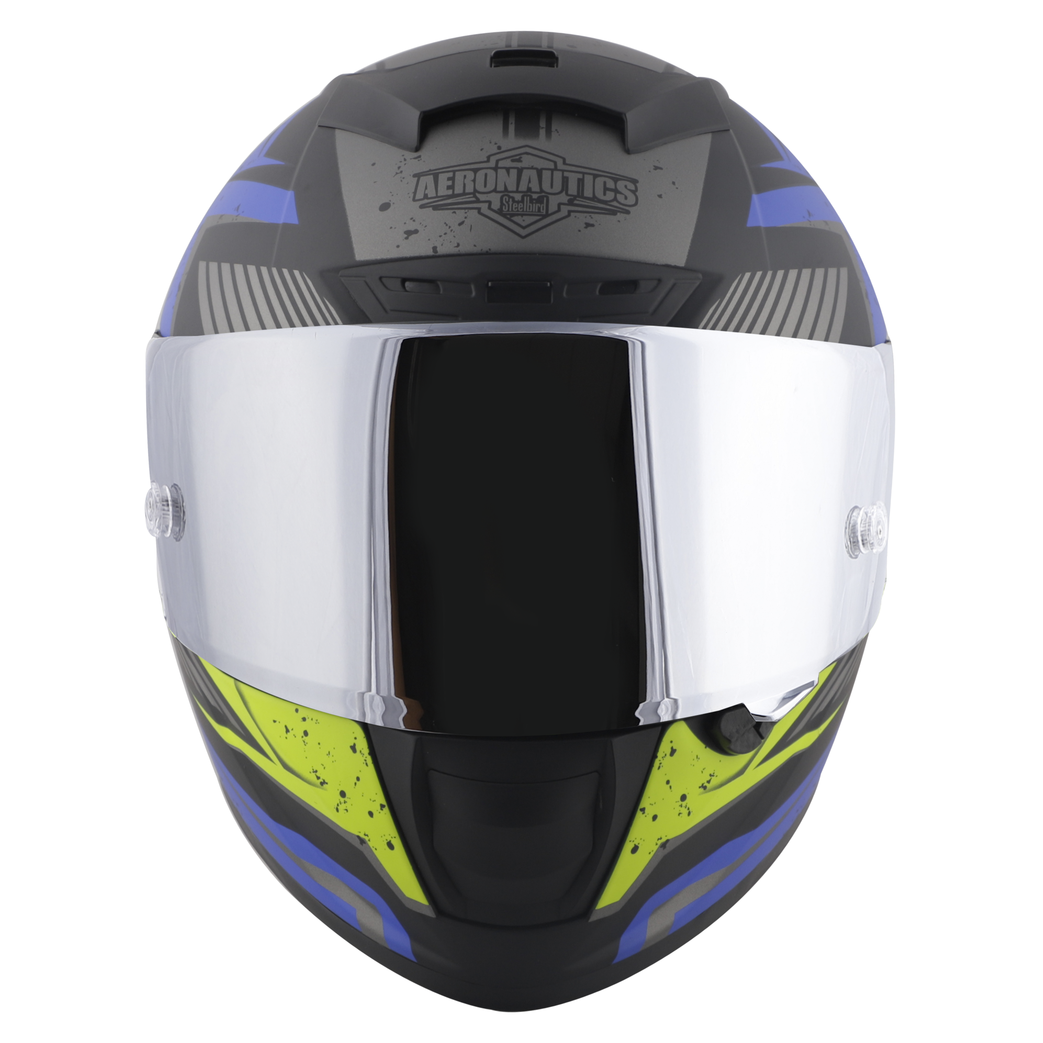 SA-2 BREEZER MAT BLACK WITH BLUE FITTED WITH CLEAR VISOR EXTRA CHROME SILVER VISOR FREE (WITH ANTI-FOG SHIELD HOLDER)