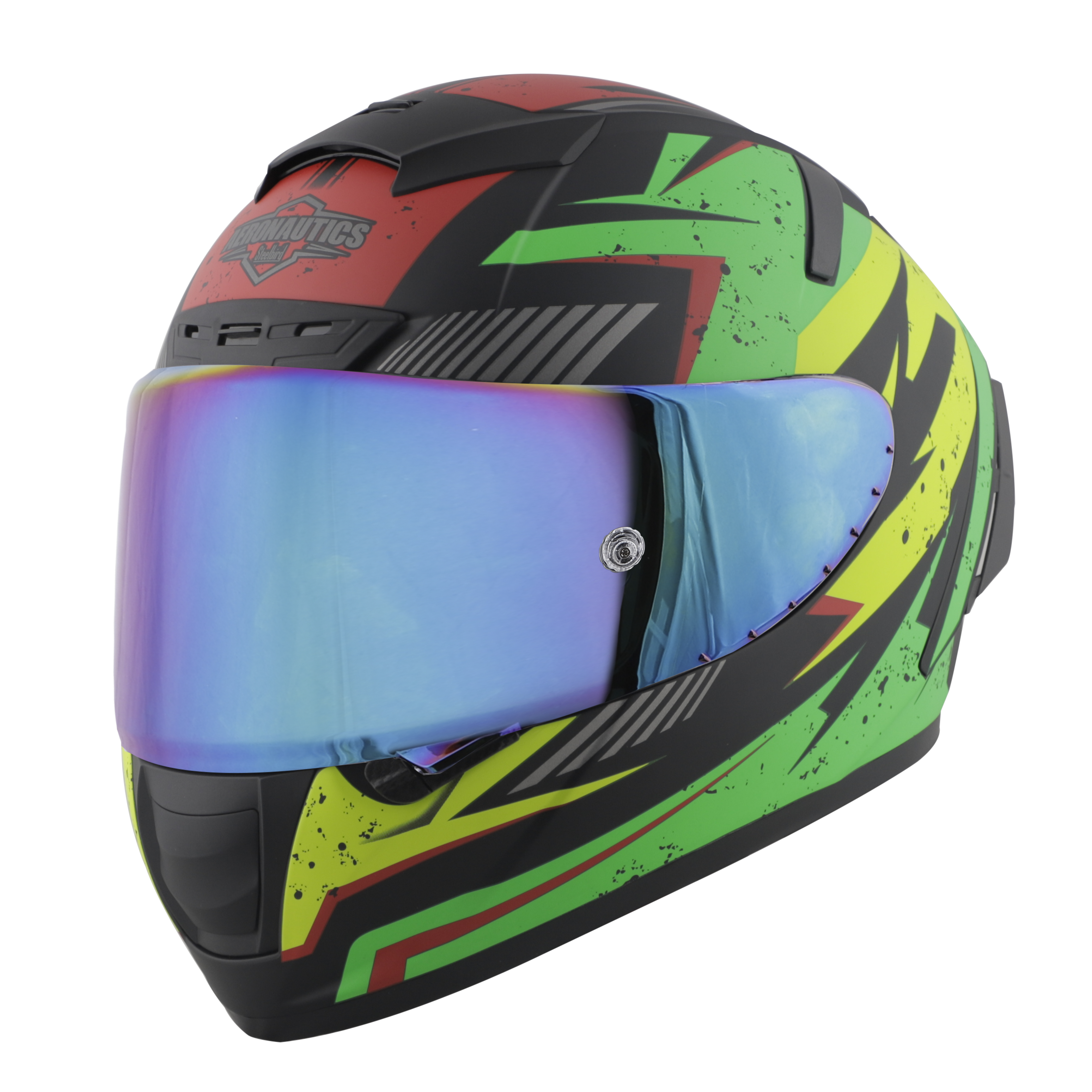 SA-2 BREEZER GLOSSY BLACK WITH GREEN FITTED WITH CLEAR VISOR EXTRA CHROME RAINBOW FREE (WITH ANTI-FOG SHIELD HOLDER)