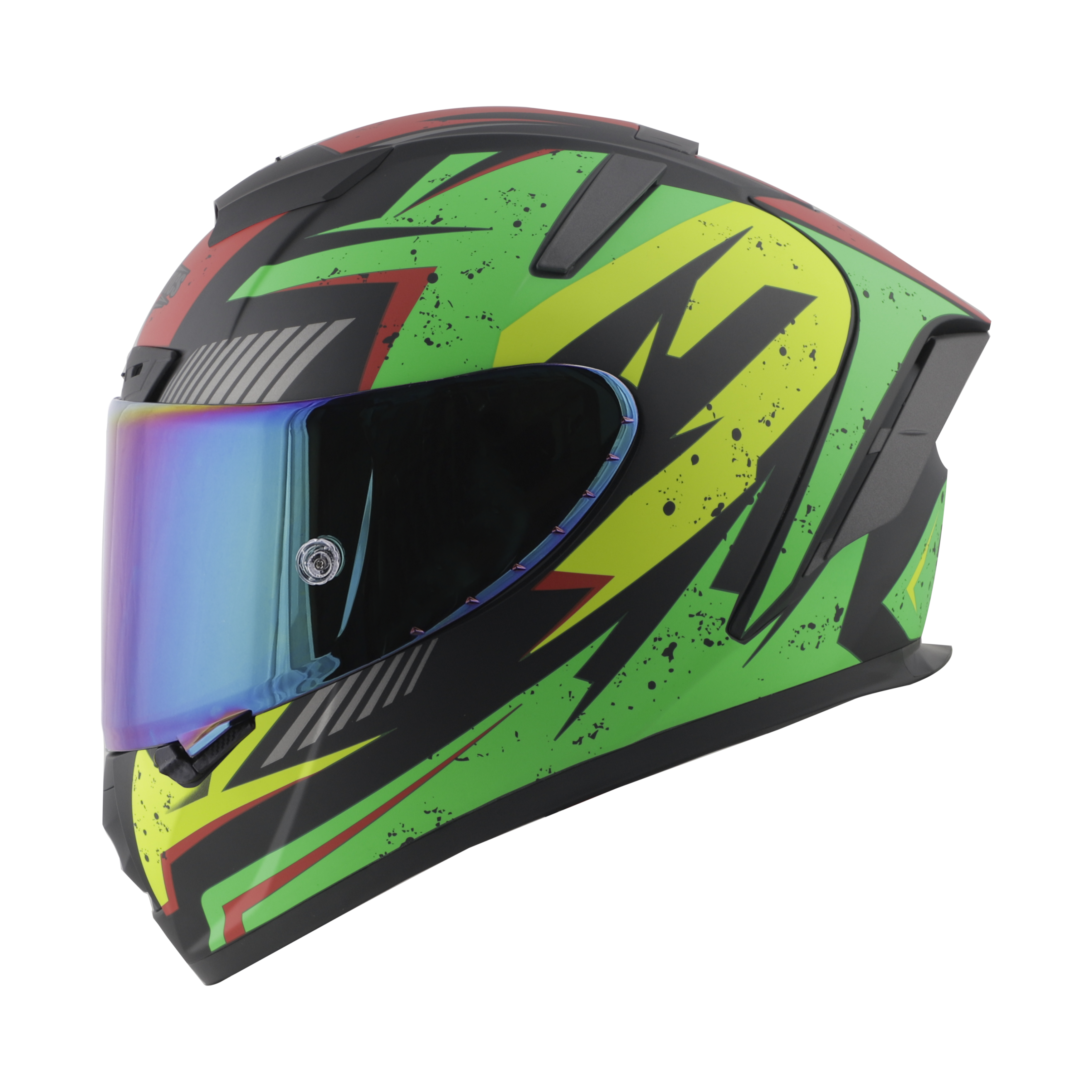 SA-2 BREEZER GLOSSY BLACK WITH GREEN FITTED WITH CLEAR VISOR EXTRA CHROME RAINBOW FREE (WITH ANTI-FOG SHIELD HOLDER)