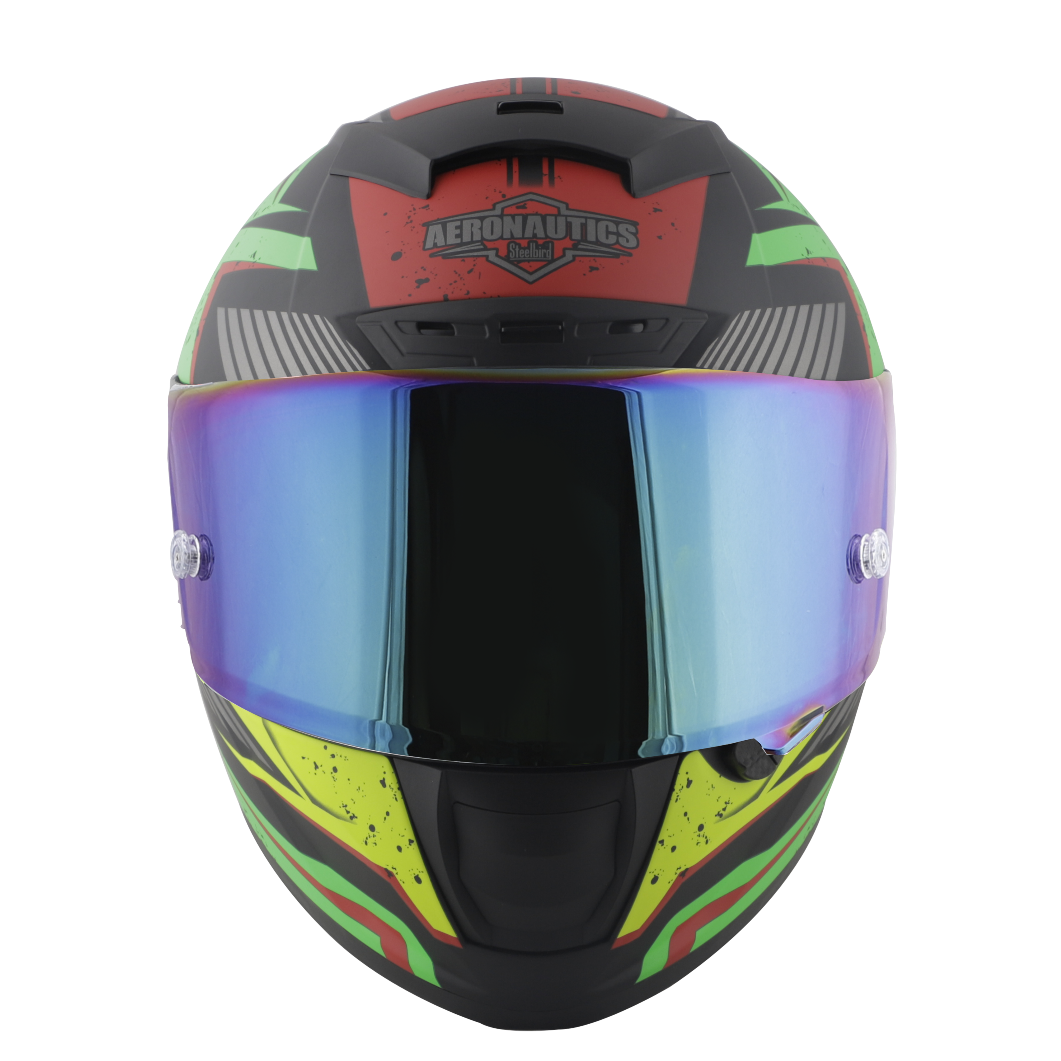 SA-2 BREEZER GLOSSY BLACK WITH GREEN FITTED WITH CLEAR VISOR EXTRA CHROME RAINBOW FREE (WITH ANTI-FOG SHIELD HOLDER)