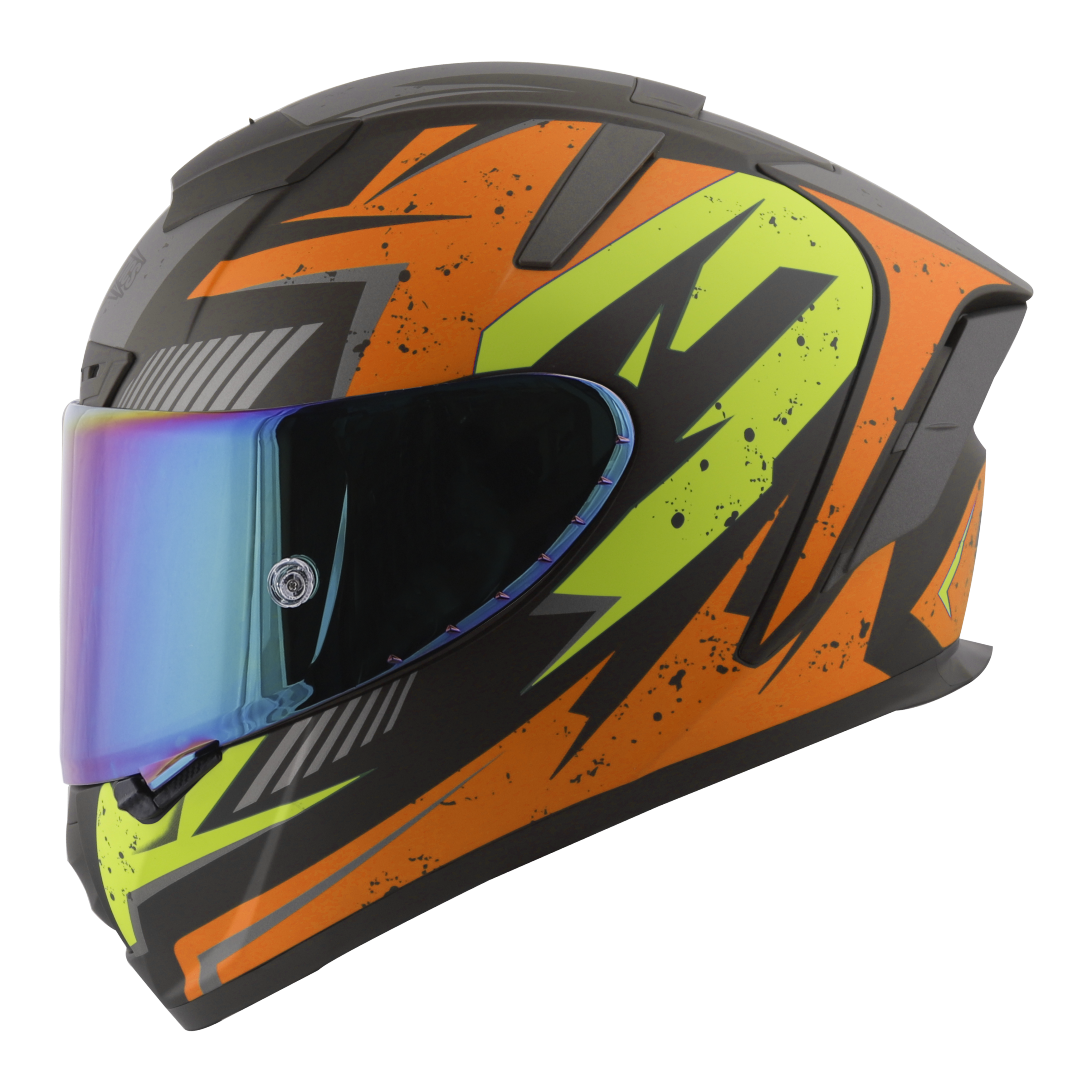 SA-2 BREEZER MAT BLACK WITH ORANGE FITTED WITH CLEAR VISOR EXTRA CHROME RAINBOW VISOR FREE (WITH ANTI-FOG SHIELD HOLDER)