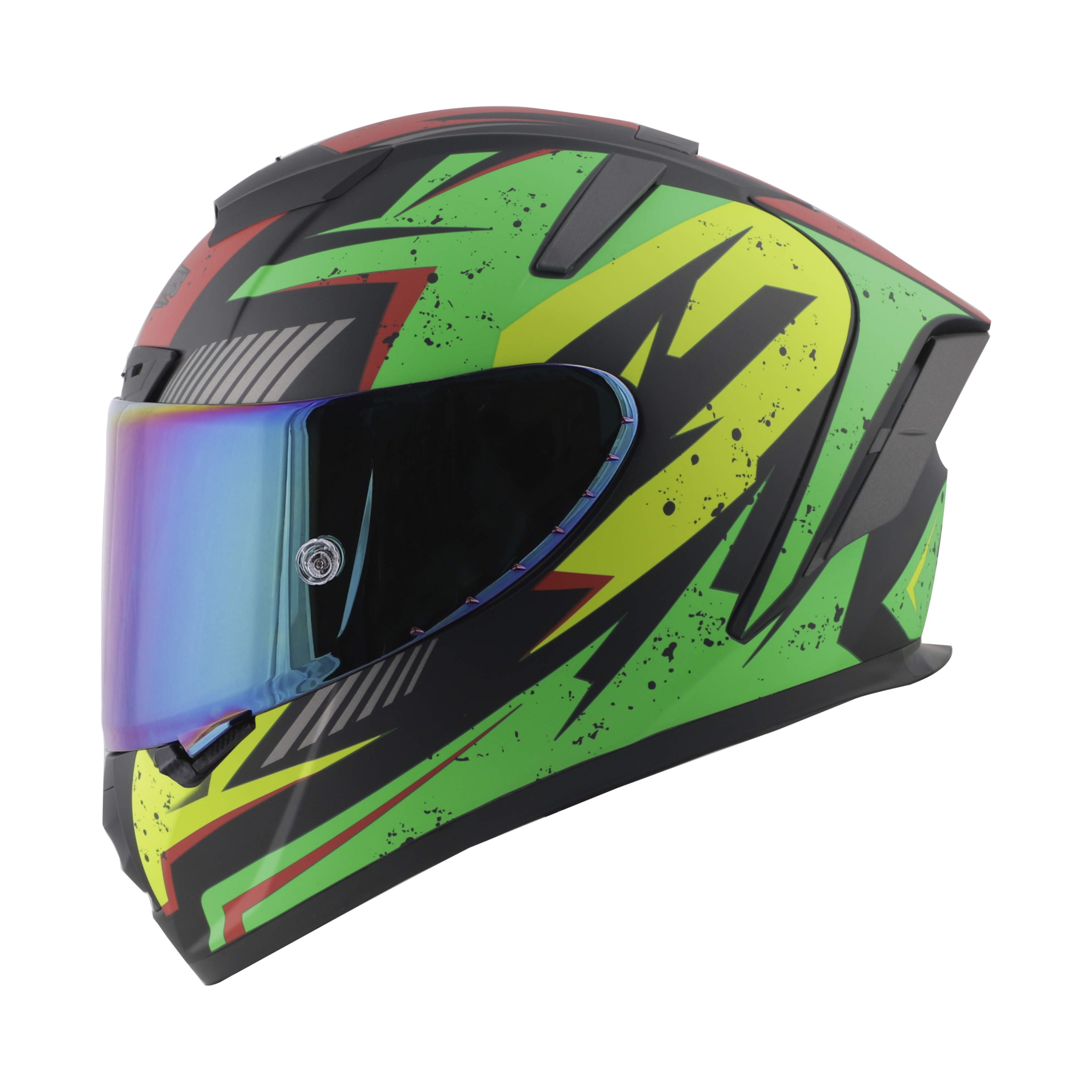 SA-2 BREEZER MAT BLACK WITH GREEN FITTED WITH CLEAR VISOR EXTRA CHROME RAINBOW VISOR FREE (WITH ANTI-FOG SHIELD HOLDER)