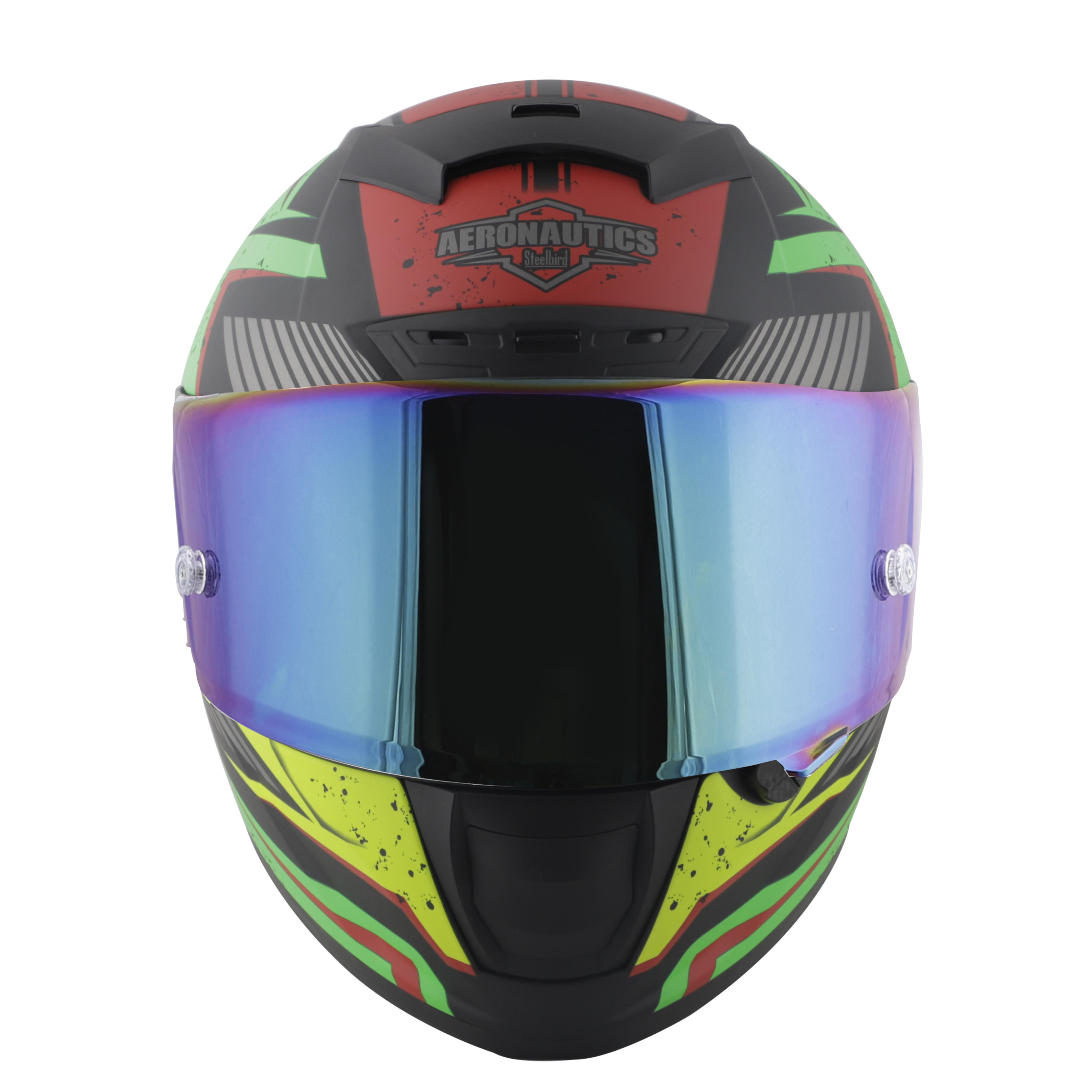 SA-2 BREEZER MAT BLACK WITH GREEN FITTED WITH CLEAR VISOR EXTRA CHROME RAINBOW VISOR FREE (WITH ANTI-FOG SHIELD HOLDER)