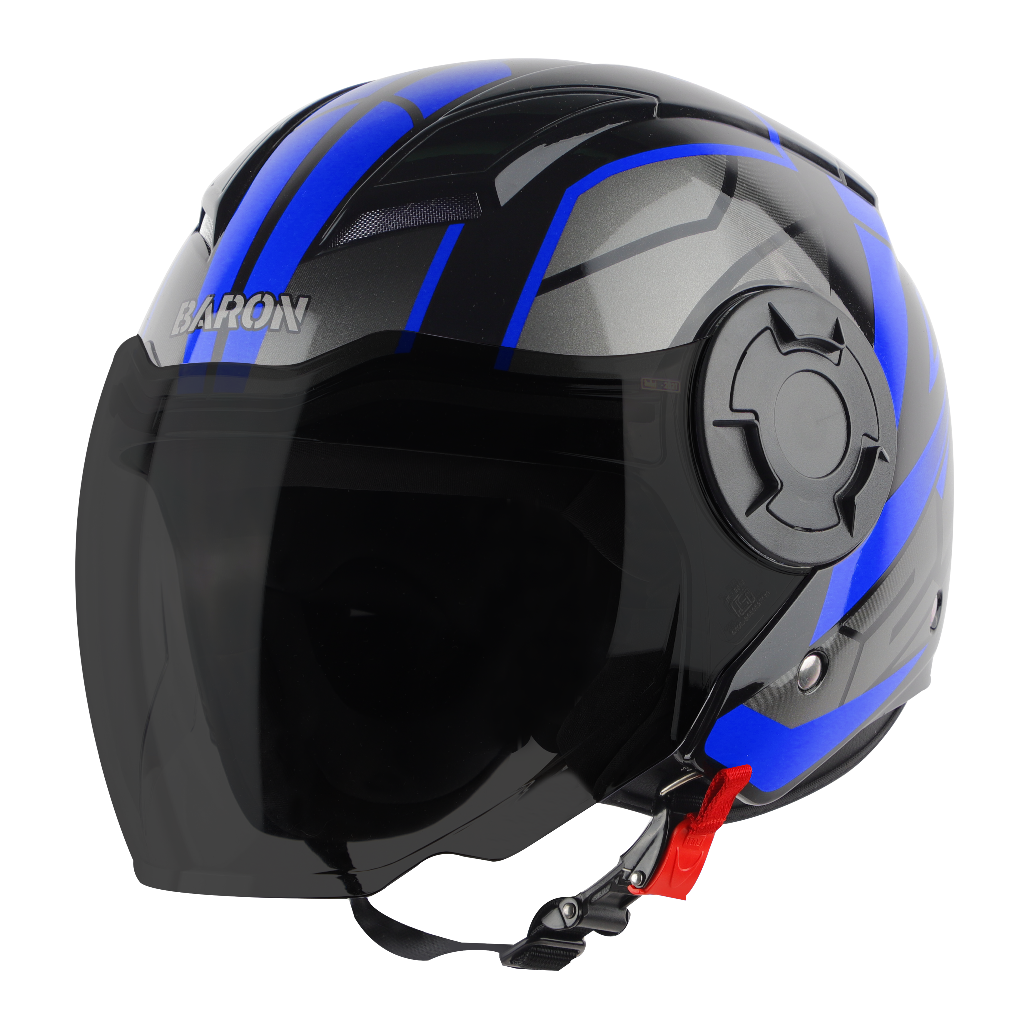 Steelbird SBH-31 Baron ISI Certified Open Face Helmet for Men and Women (Matt Black Blue with Smoke Visor)