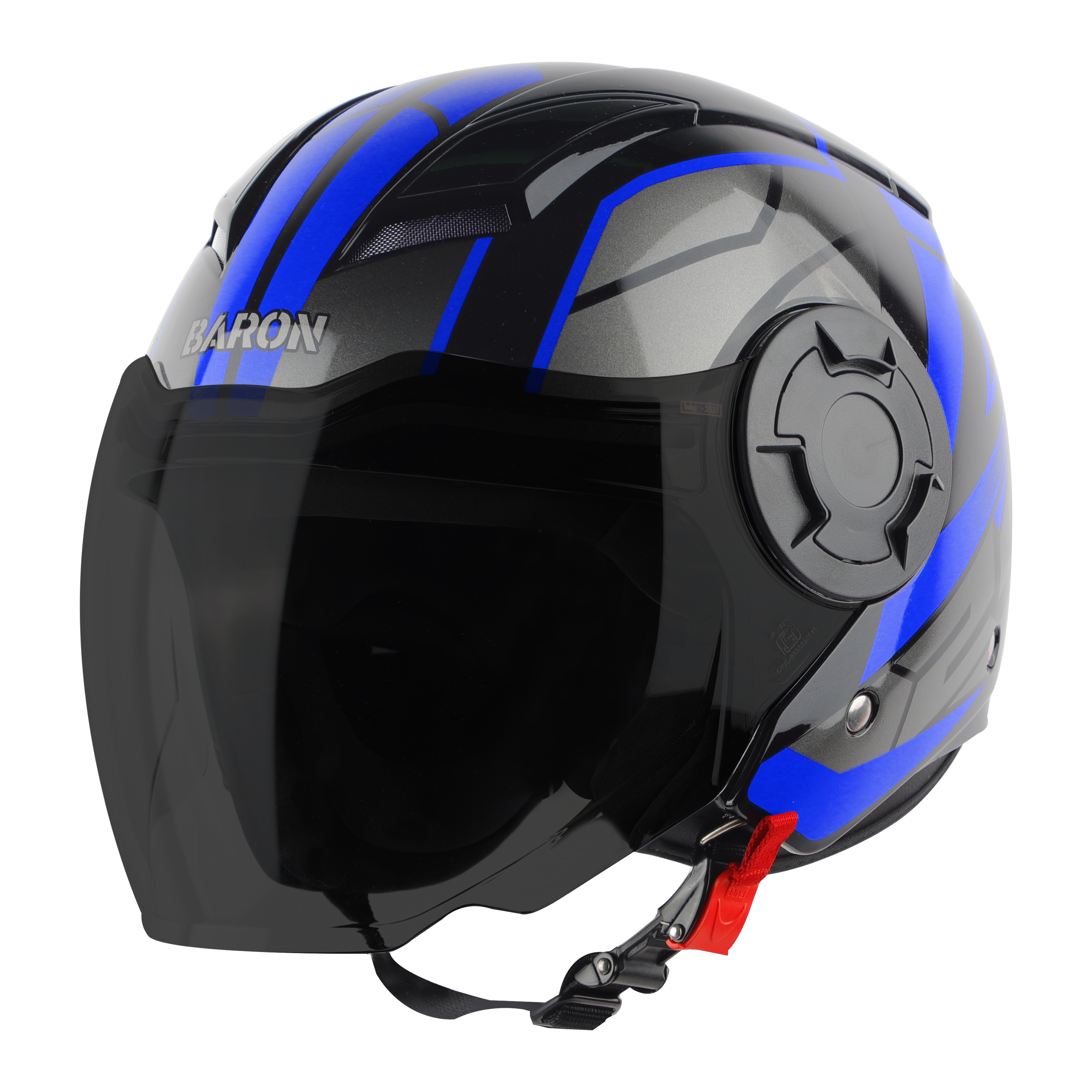 Steelbird SBH-31 Baron ISI Certified Open Face Helmet For Men And Women (Glossy Black Blue With Smoke Visor)