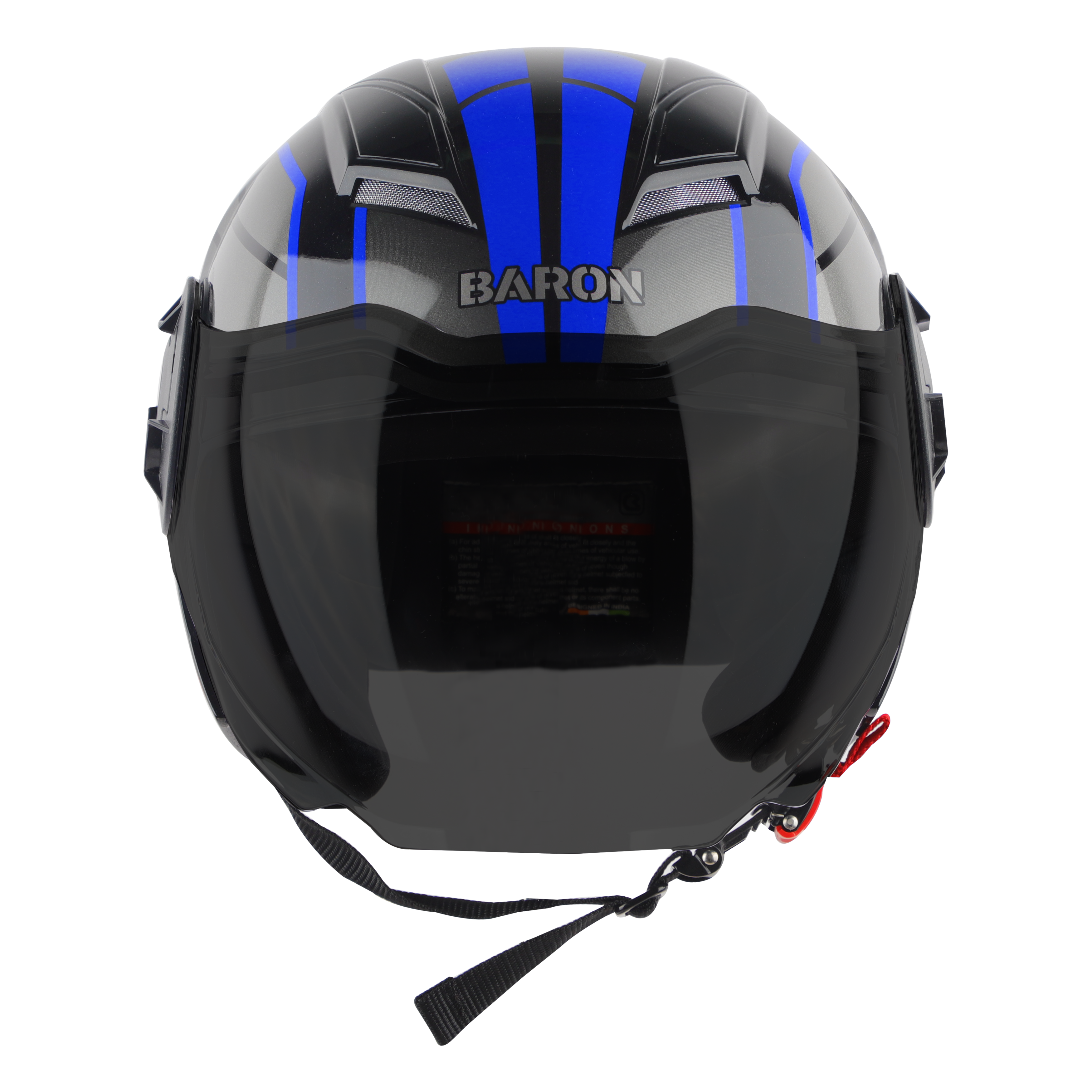 Steelbird SBH-31 Baron ISI Certified Open Face Helmet For Men And Women (Glossy Black Blue With Smoke Visor)