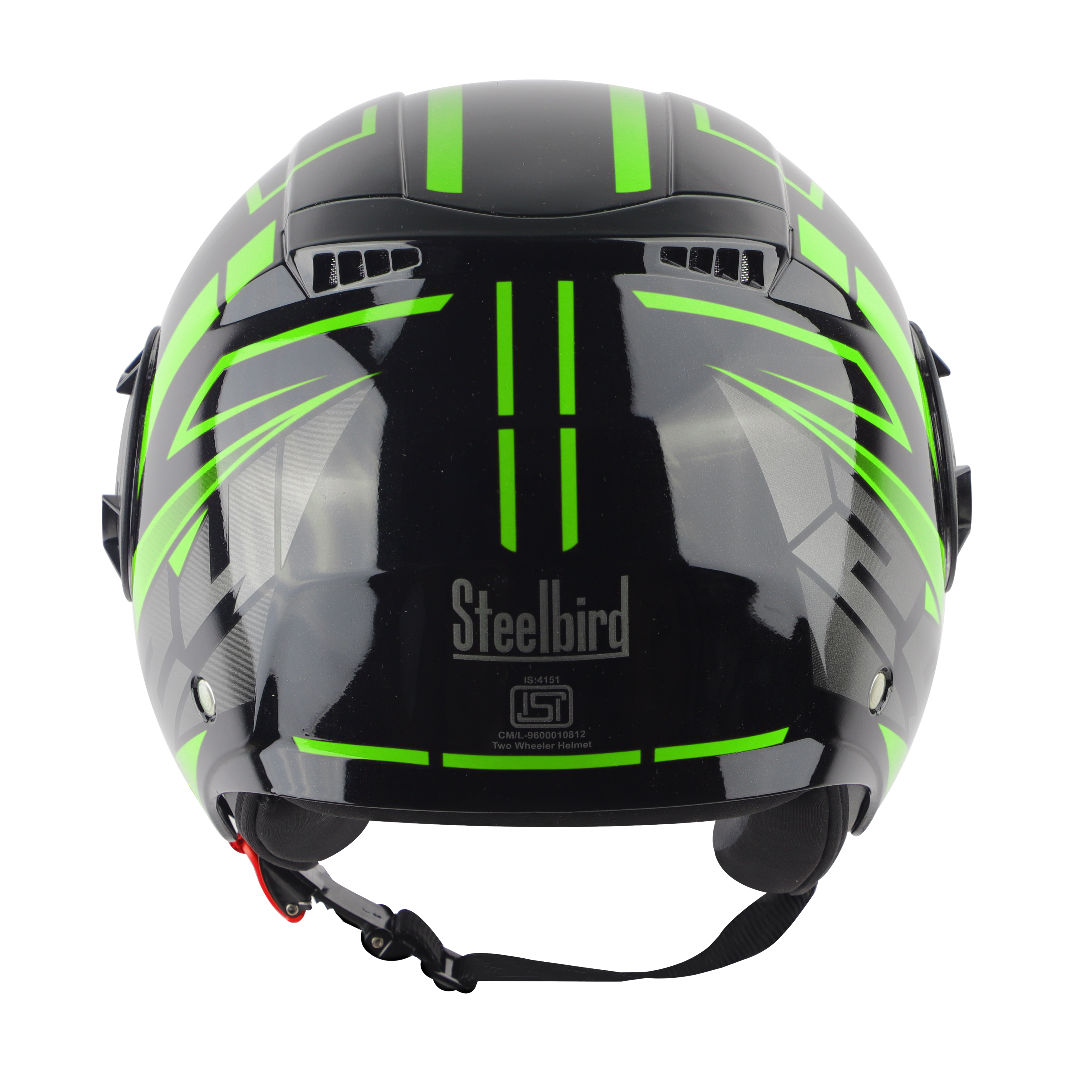 Steelbird SBH-31 Baron ISI Certified Open Face Helmet For Men And Women (Glossy Black Green With Smoke Visor)