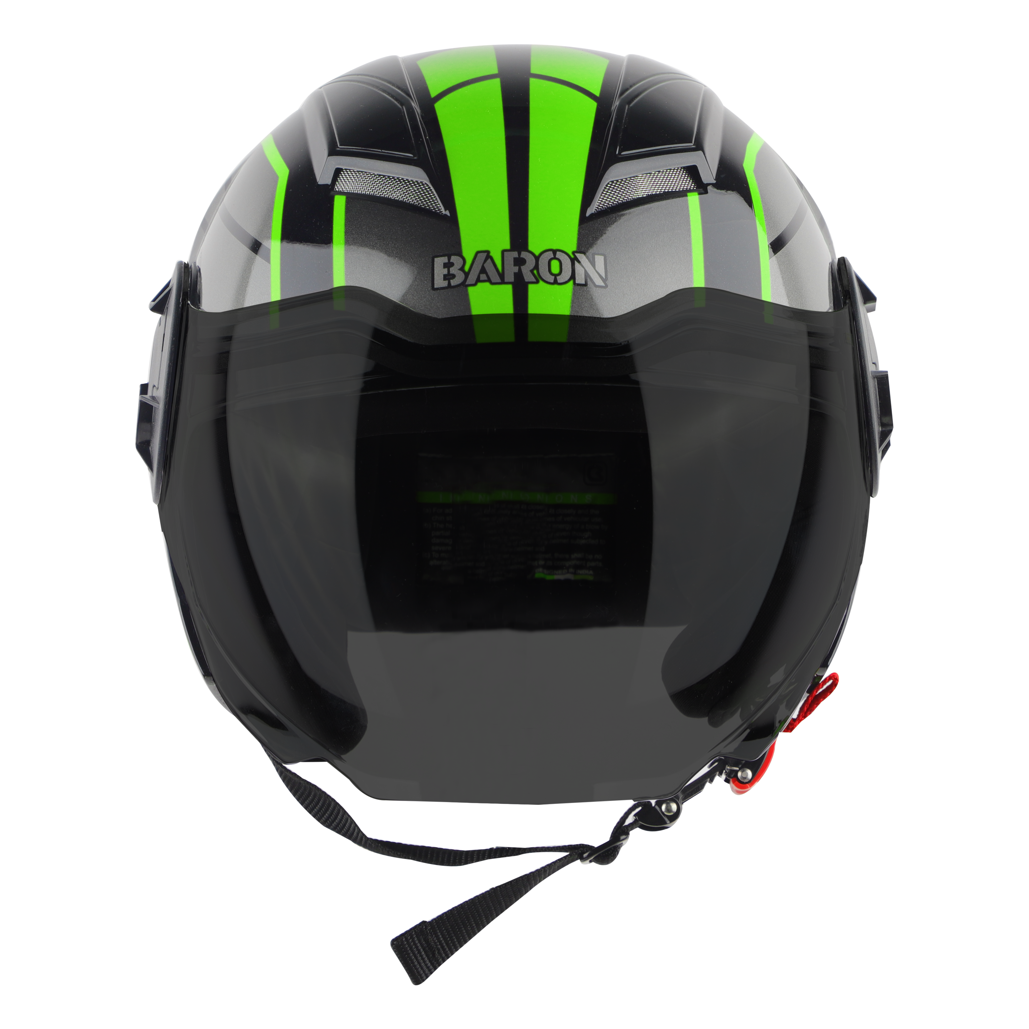 Steelbird SBH-31 Baron ISI Certified Open Face Helmet For Men And Women (Glossy Black Green With Smoke Visor)