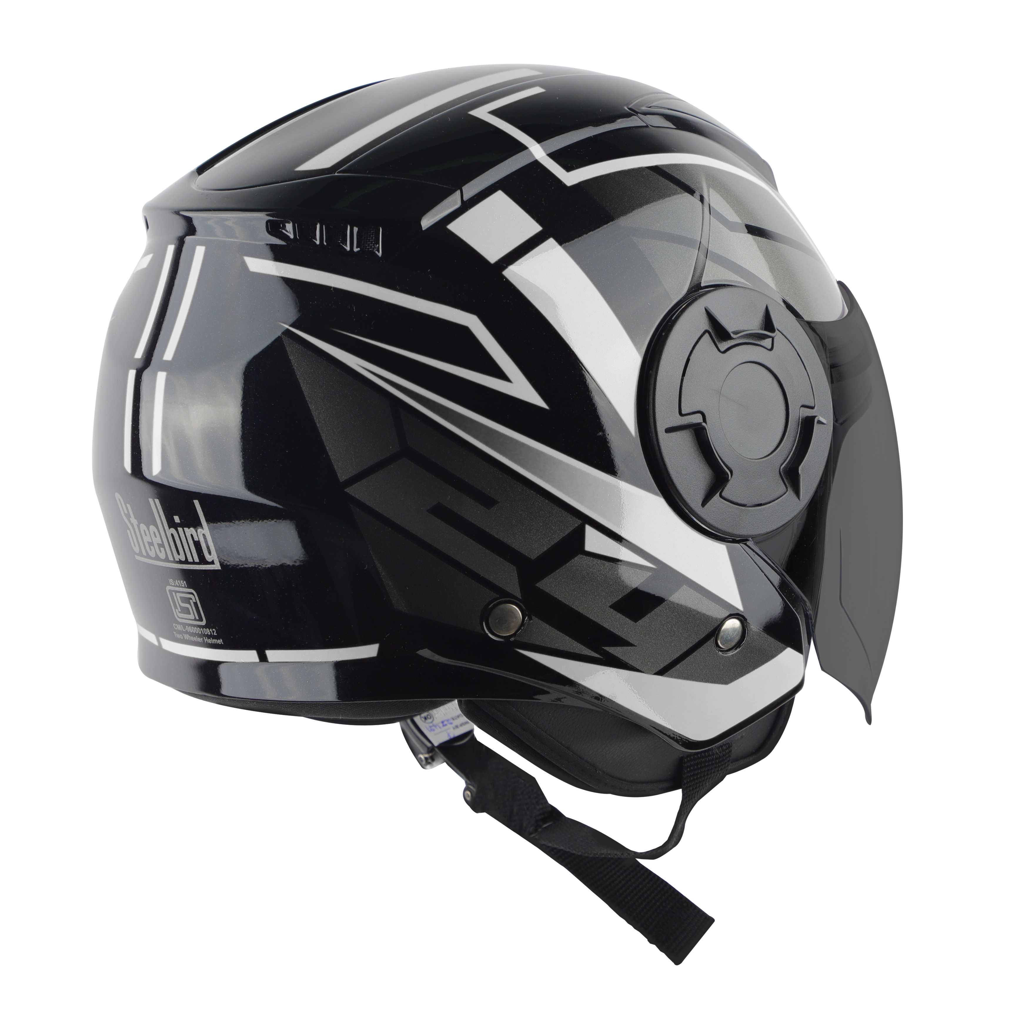 Steelbird SBH-31 Baron ISI Certified Open Face Helmet For Men And Women (Glossy Black Grey With Smoke Visor)