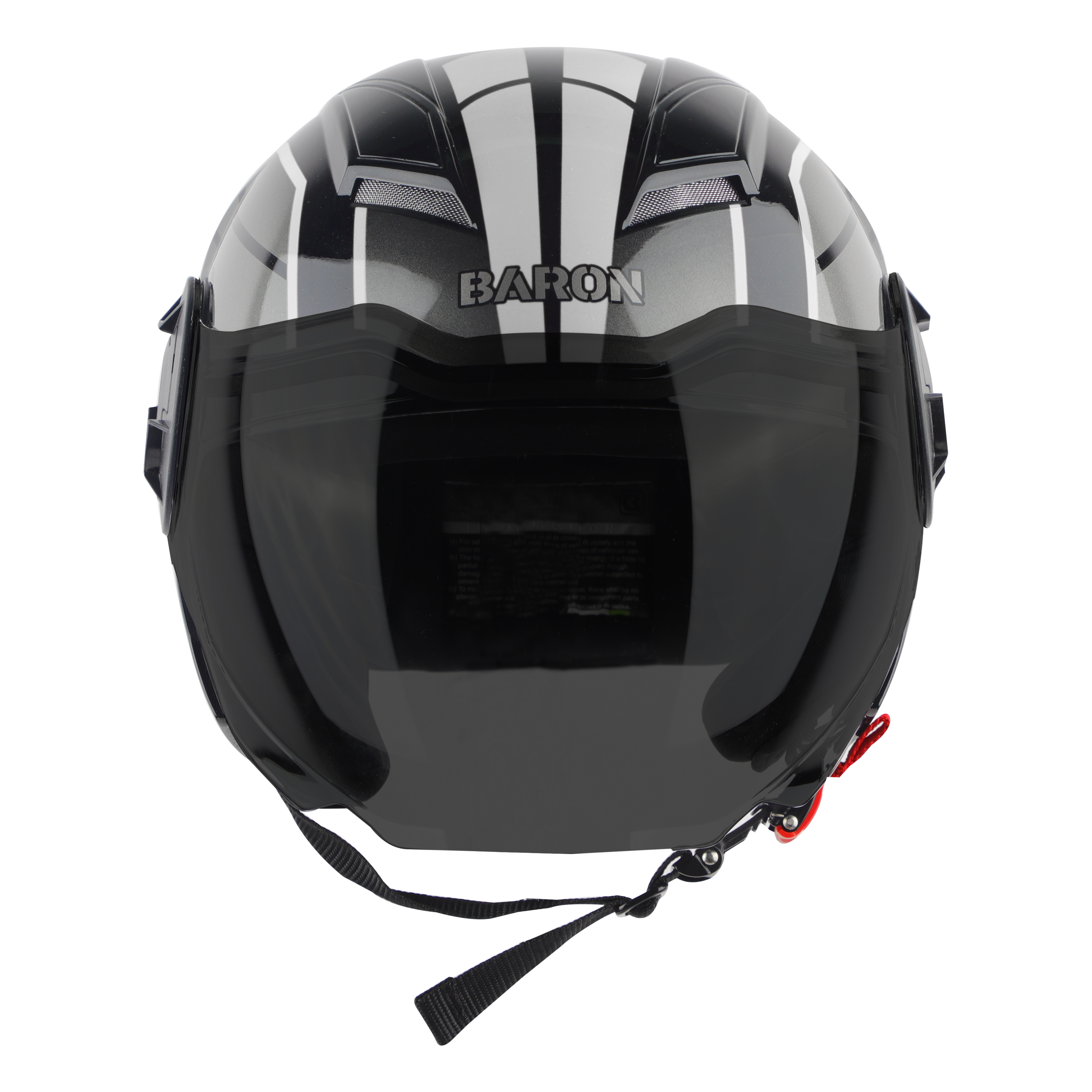 Steelbird SBH-31 Baron ISI Certified Open Face Helmet For Men And Women (Glossy Black Grey With Smoke Visor)