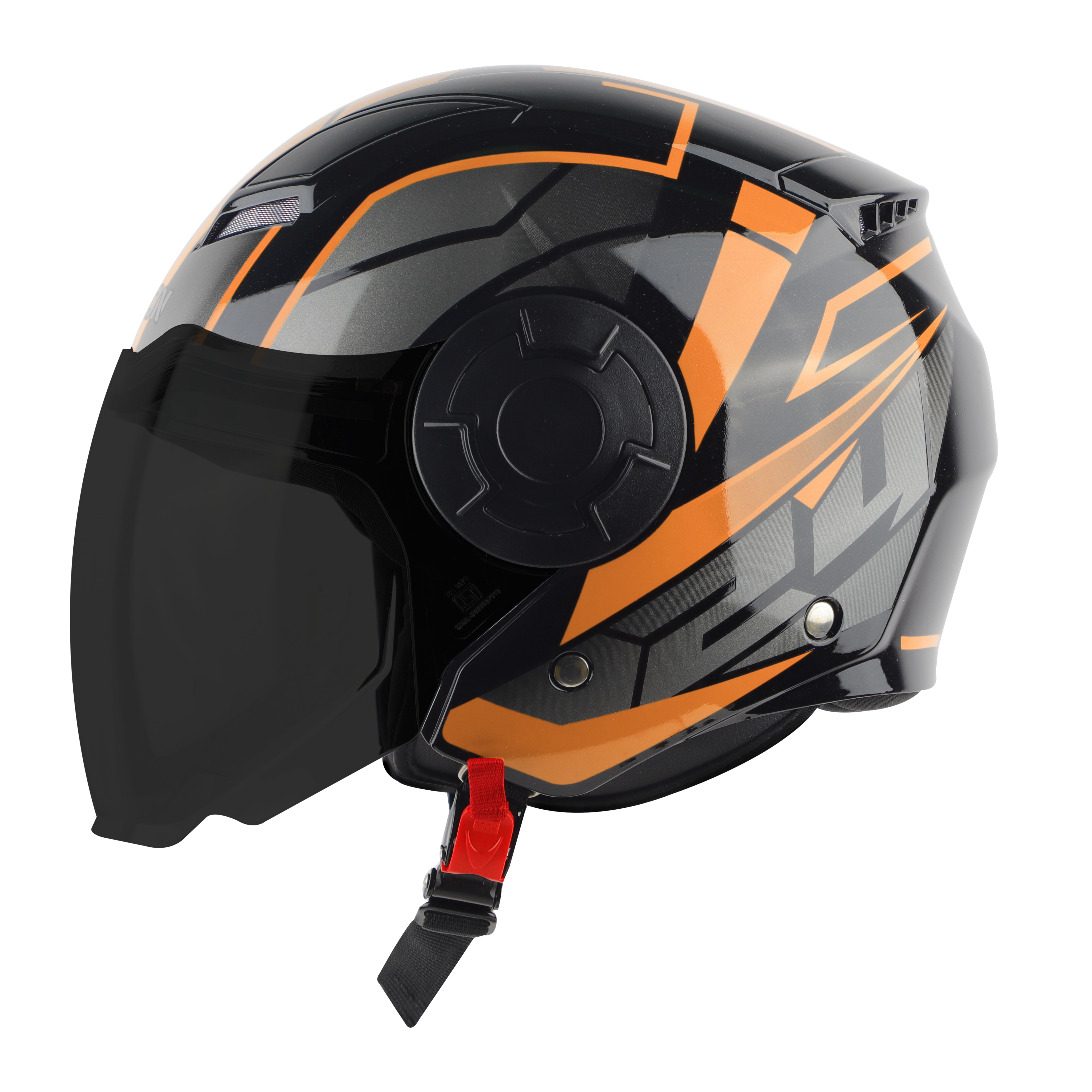 Steelbird SBH-31 Baron ISI Certified Open Face Helmet For Men And Women (Matt Black Orange With Smoke Visor)