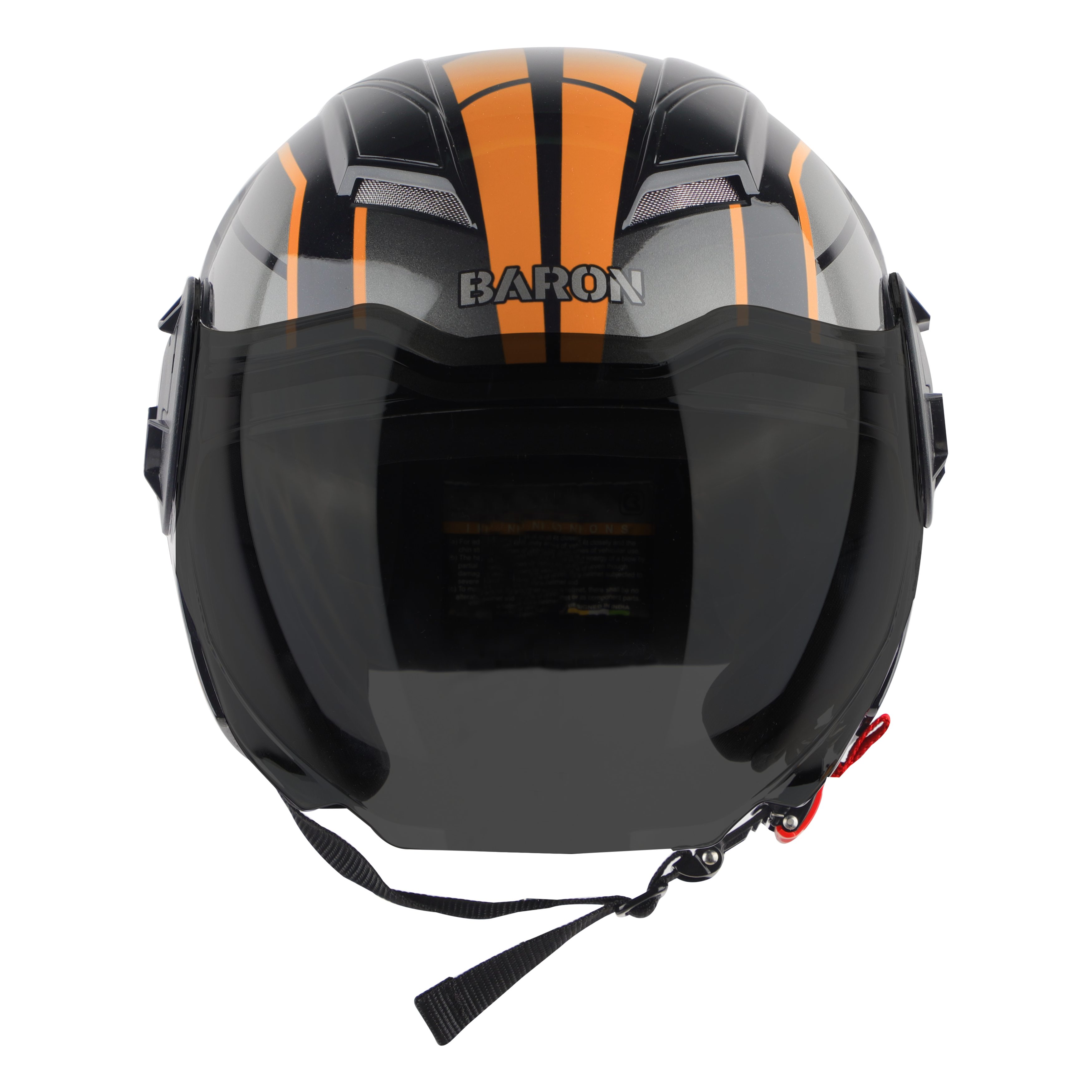Steelbird SBH-31 Baron ISI Certified Open Face Helmet For Men And Women (Glossy Black Orange With Smoke Visor)