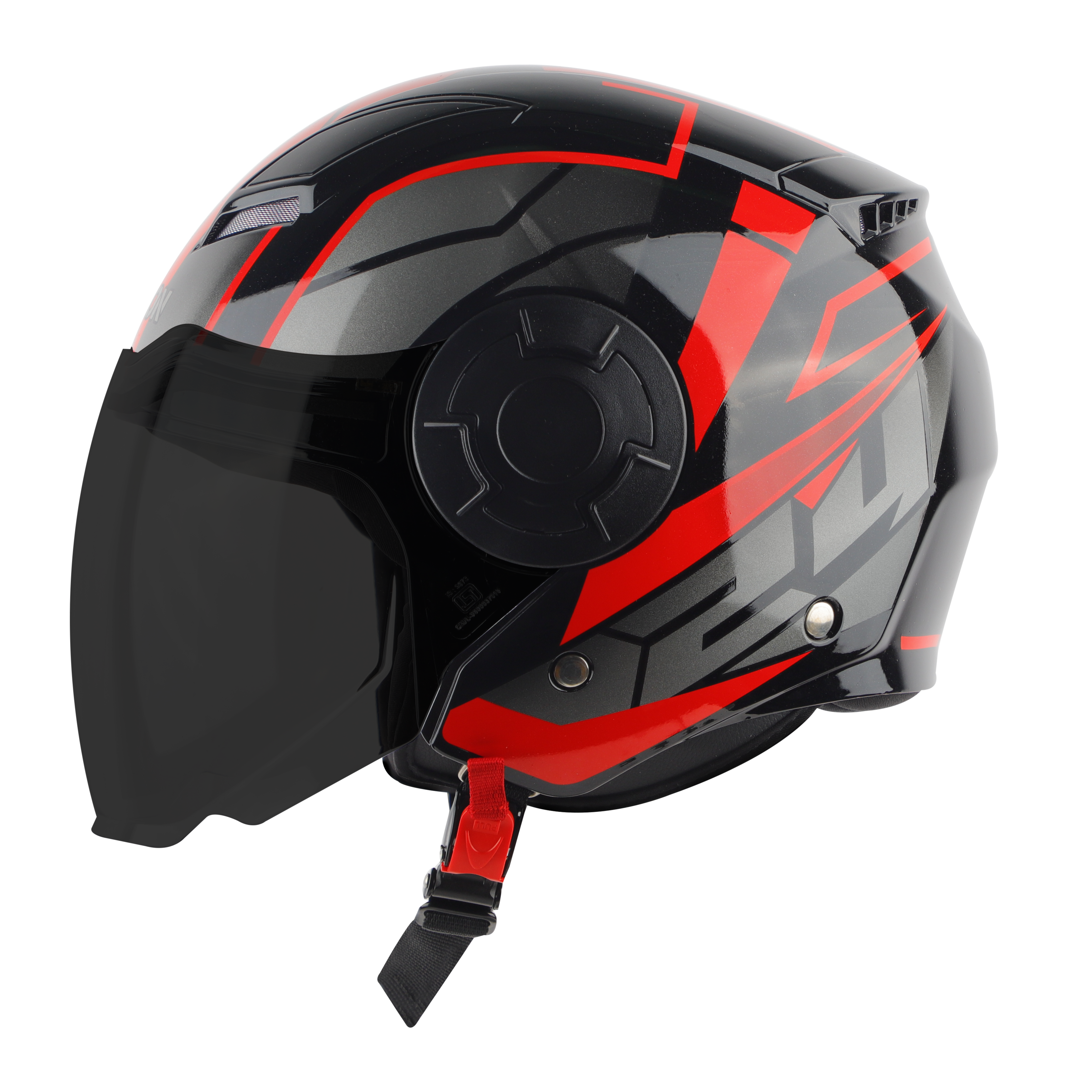 Steelbird SBH-31 Baron ISI Certified Open Face Helmet For Men And Women (Glossy Black Red With Smoke Visor)