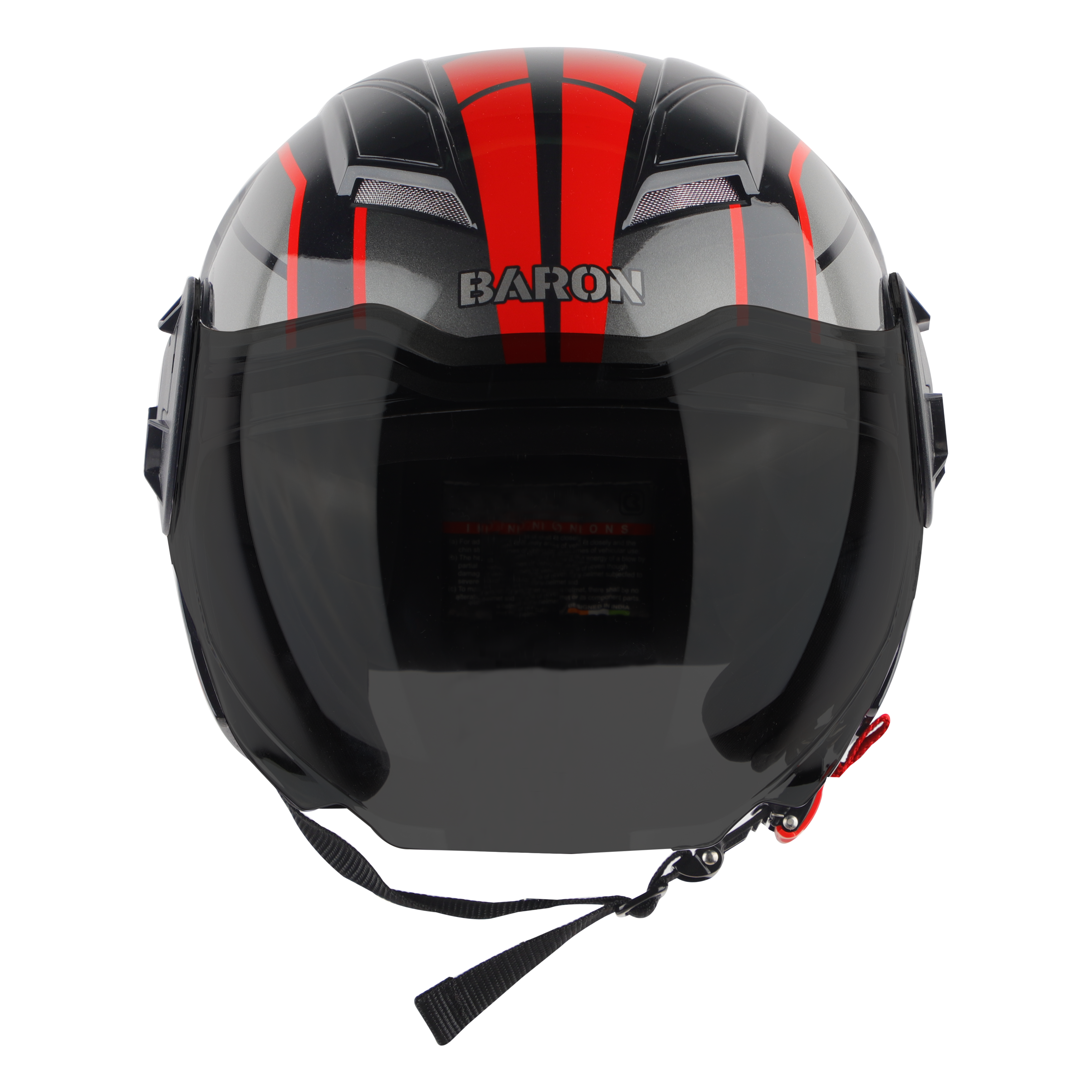 Steelbird SBH-31 Baron ISI Certified Open Face Helmet For Men And Women (Matt Black Red With Smoke Visor)