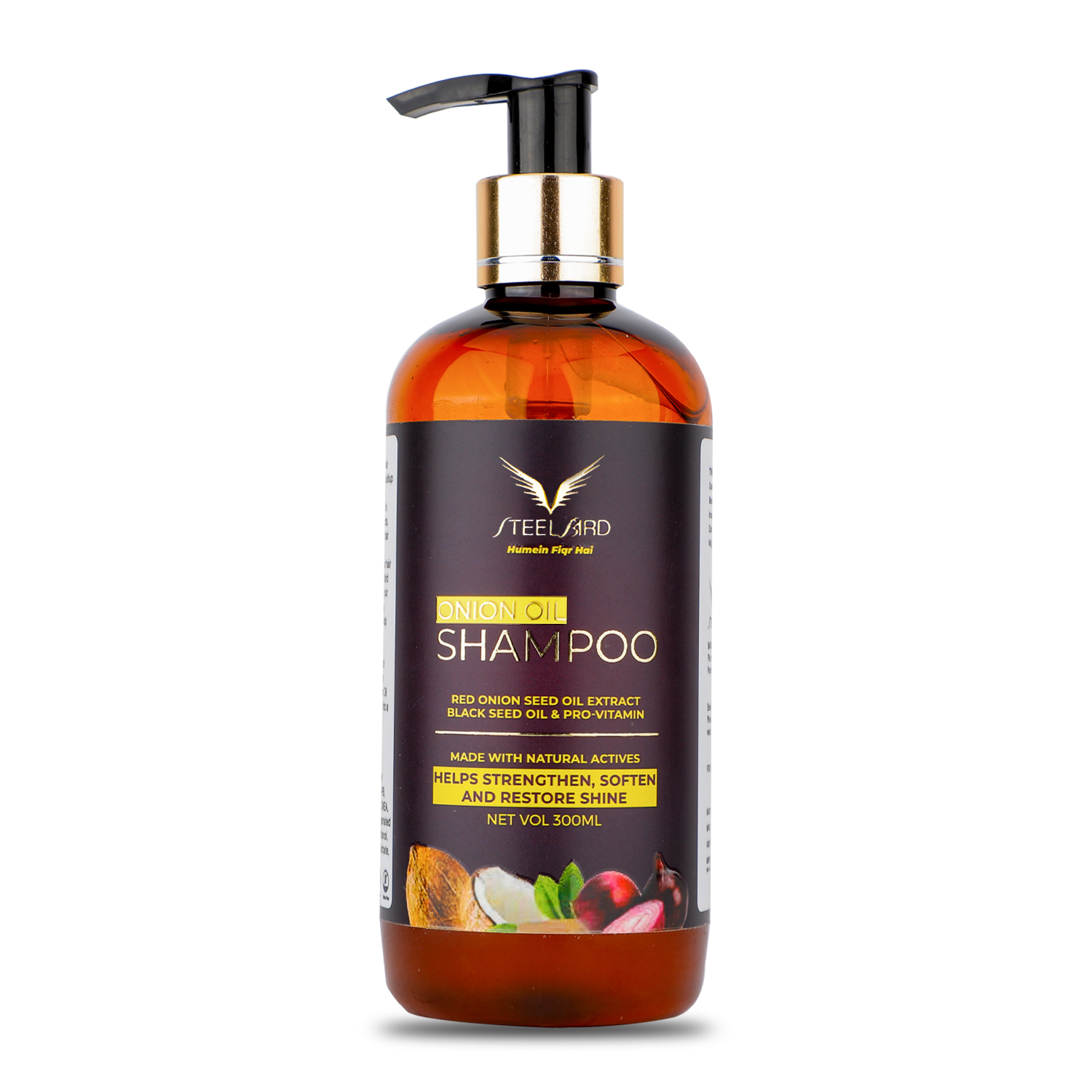 Steelbird Hair Care Onion Shampoo With Red Onion Seed Oil Extract, Black Seed Oil & Pro-Vitamin B5 - No Parabens, Sulphates, Silicones, Color & Peg - 300ml
