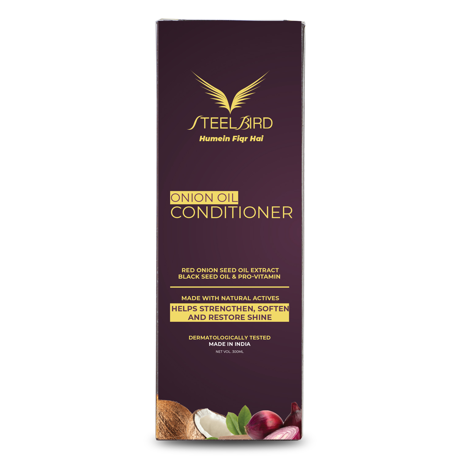 Steelbird Hair Care Onion Conditioner With Red Onion Seed Oil Extract, Black Seed Oil & Pro-Vitamin B5 - No Parabens, Mineral Oil, Silicones, Color & Peg - 300 Ml