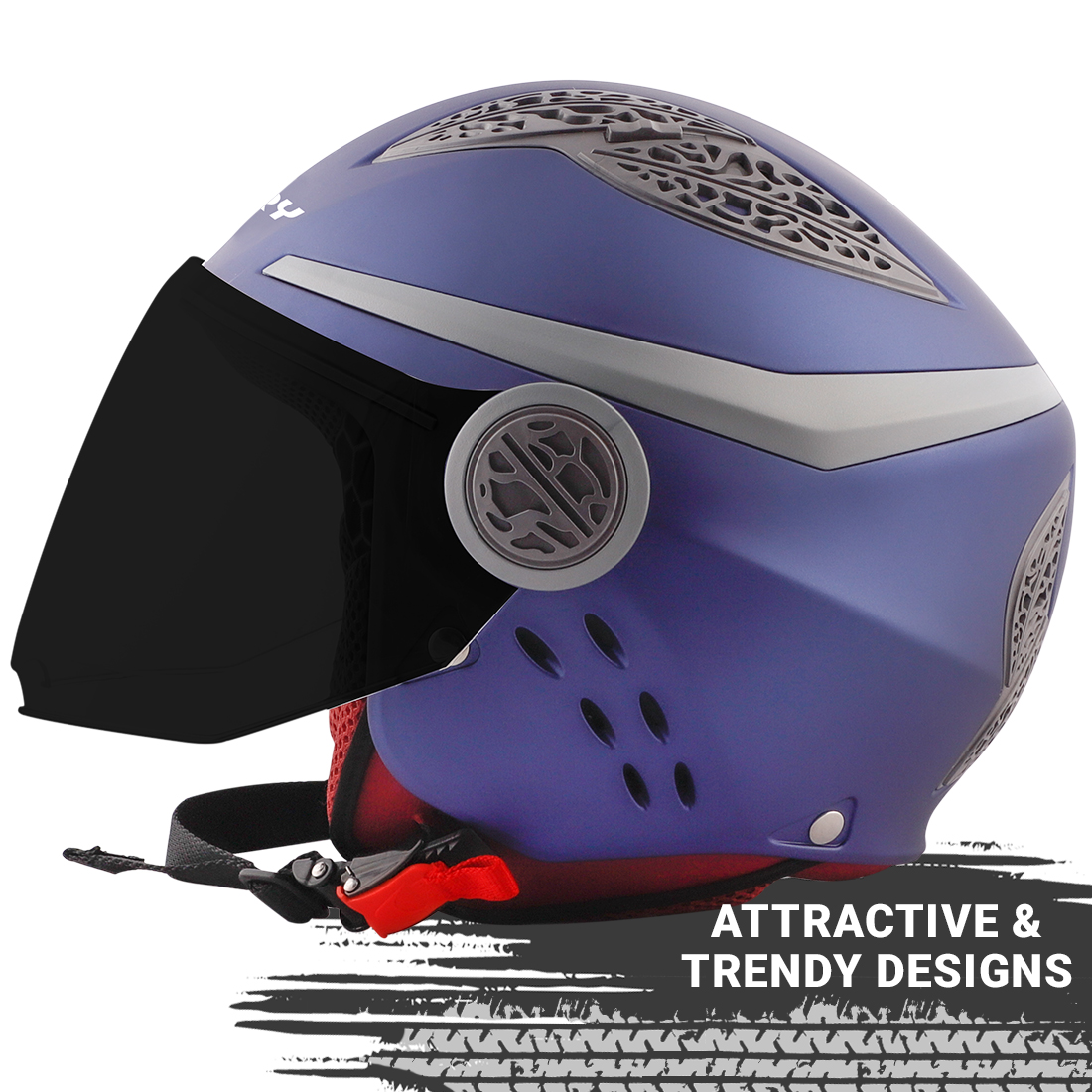 Steelbird Fairy Specially Designed ISI Certified Helmet For Girls || Womens  (Glossy H. Blue With Smoke Visor)