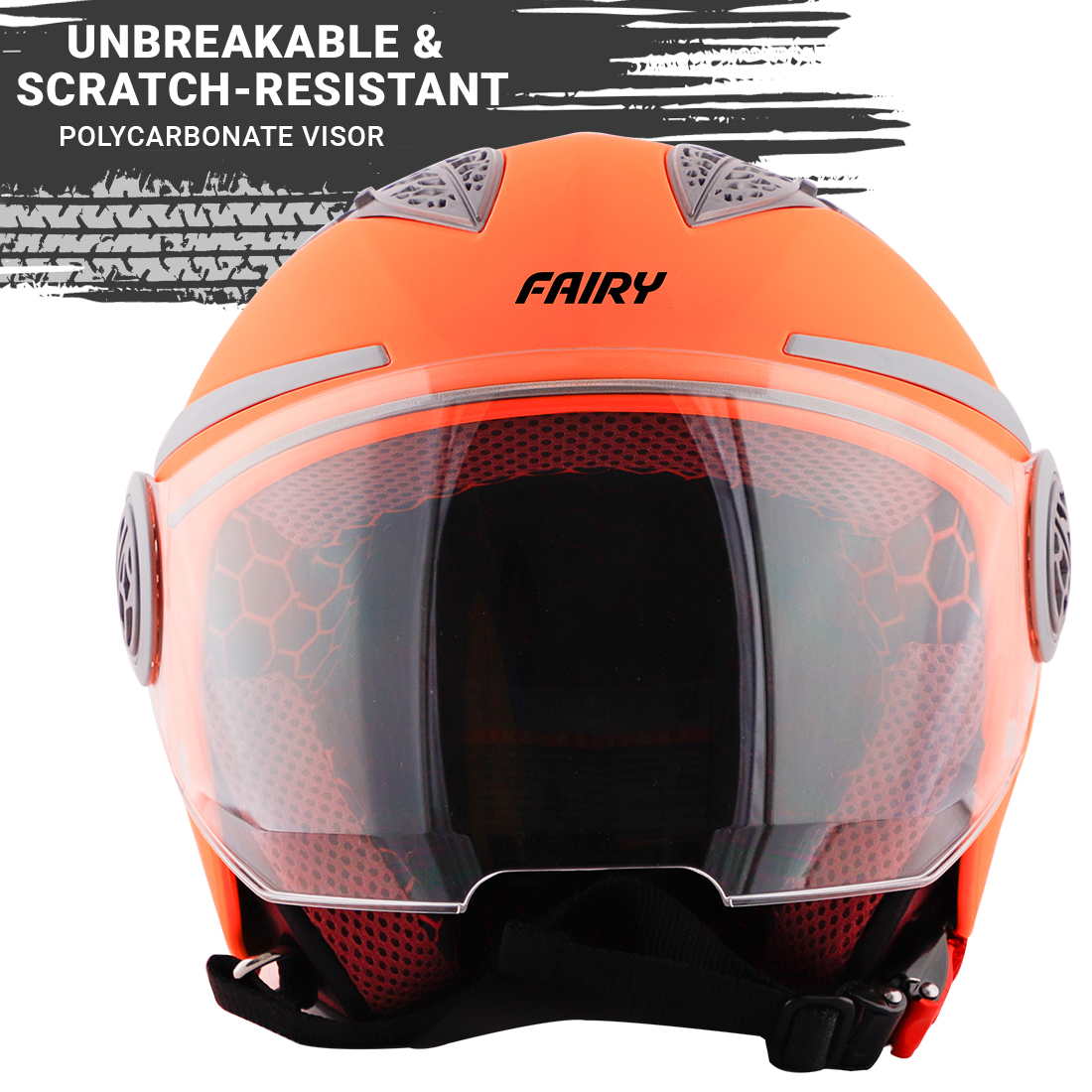 Steelbird Fairy Specially Designed ISI Certified Helmet For Girls || Womens  (Glossy Fluo Orange With Clear Visor)