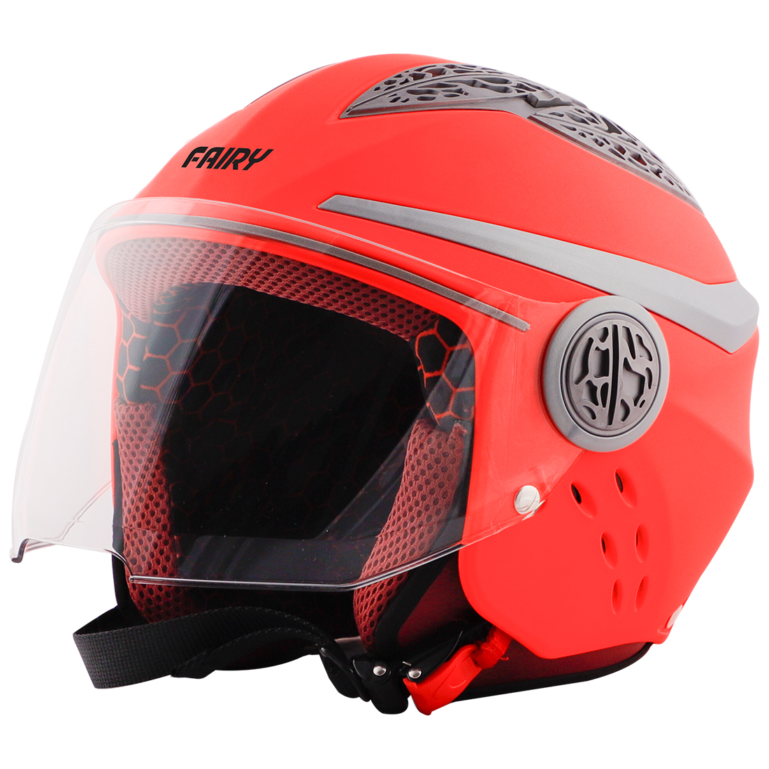 Steelbird Fairy Specially Designed ISI Certified Helmet For Girls || Womens  (Glossy Fluo Red With Clear Visor)