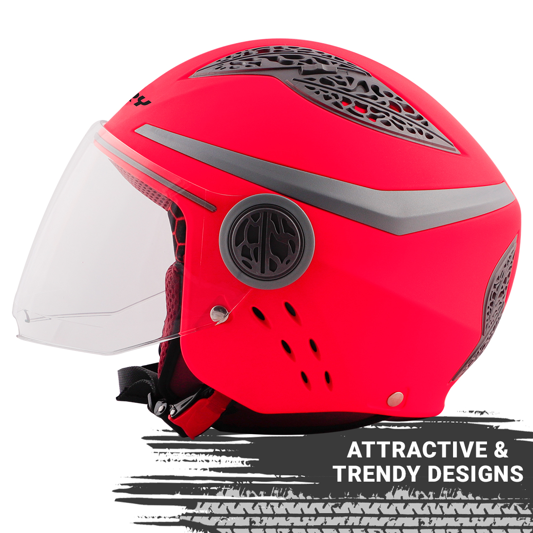 Steelbird Fairy Specially Designed ISI Certified Helmet For Girls || Womens  (Glossy Fluo Watermelon With Clear Visor)