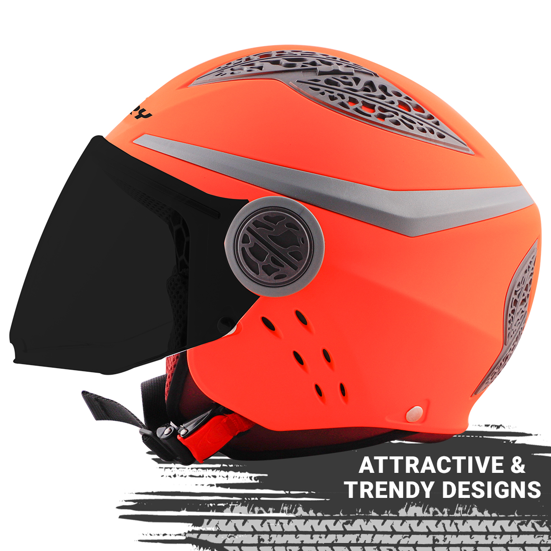 Steelbird Fairy Specially Designed ISI Certified Helmet For Girls || Womens  (Glossy Fluo Orange With Smoke Visor)