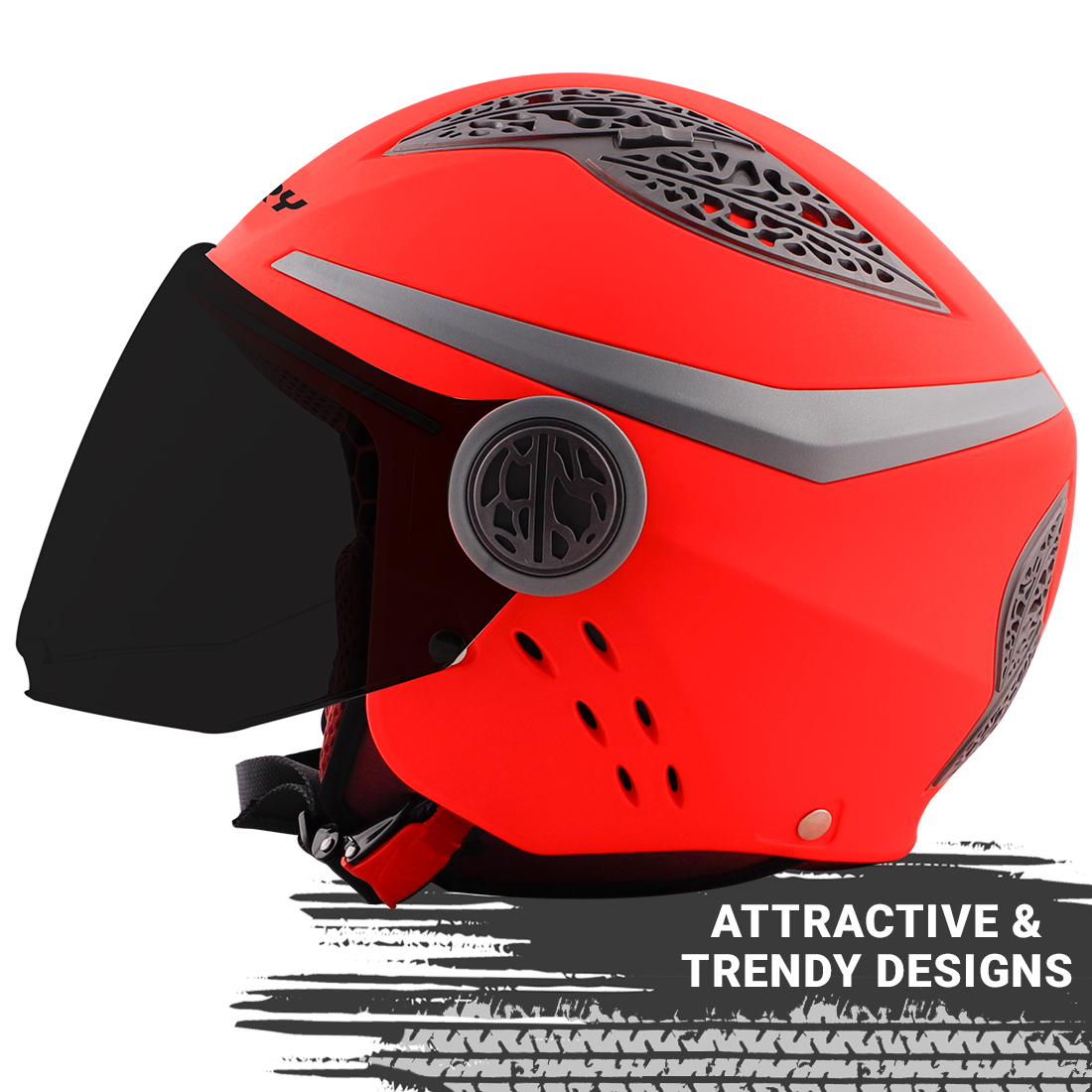 Steelbird Fairy Specially Designed ISI Certified Helmet For Girls || Womens  (Glossy Fluo Red With Smoke Visor)
