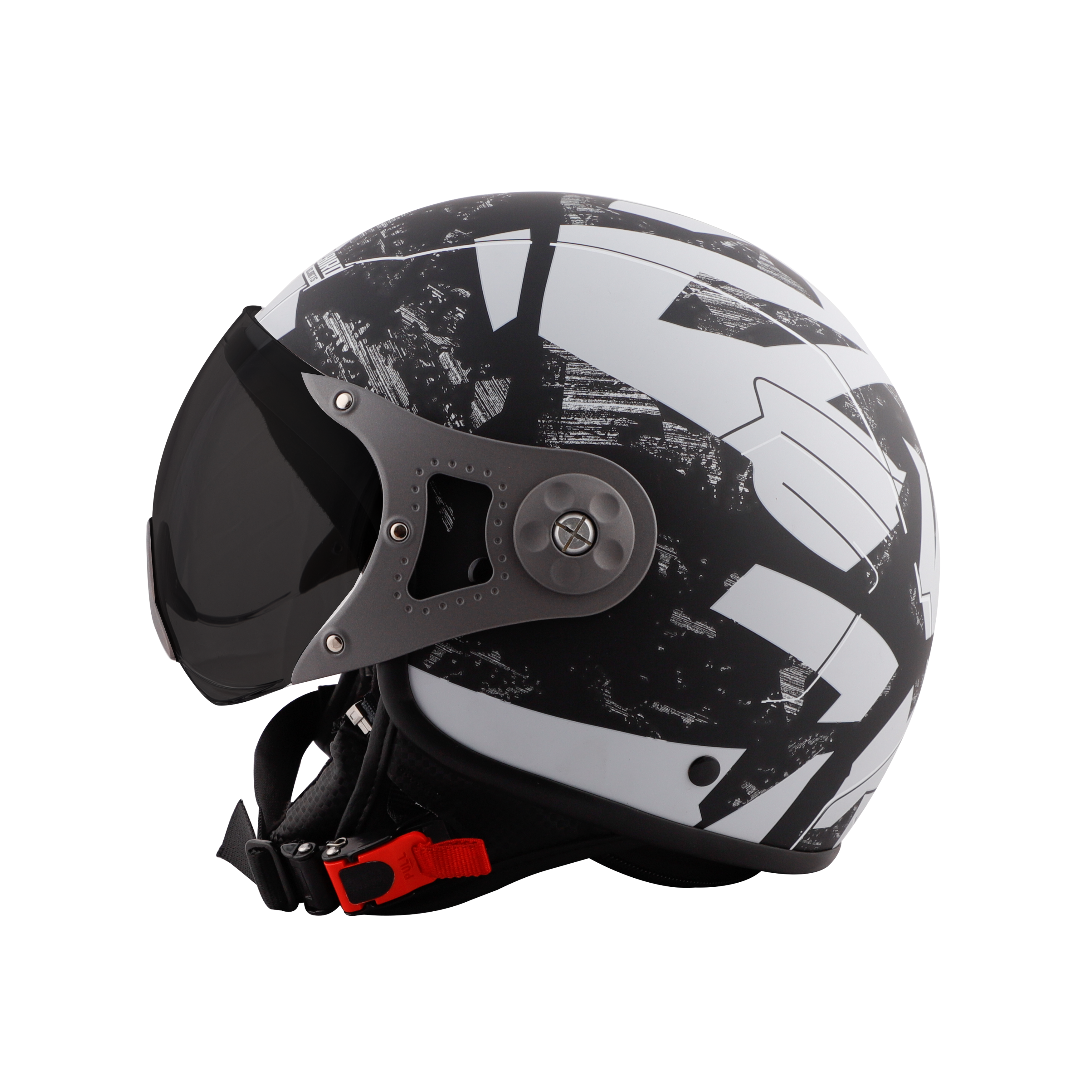 ST-100 CAMO ECE GLOSSY BLACK WITH SILVER (FITTED WITH CLEAR VISOR. SMOKE VISOR ONLY FOR ILLUSTRATION PURPOSE)