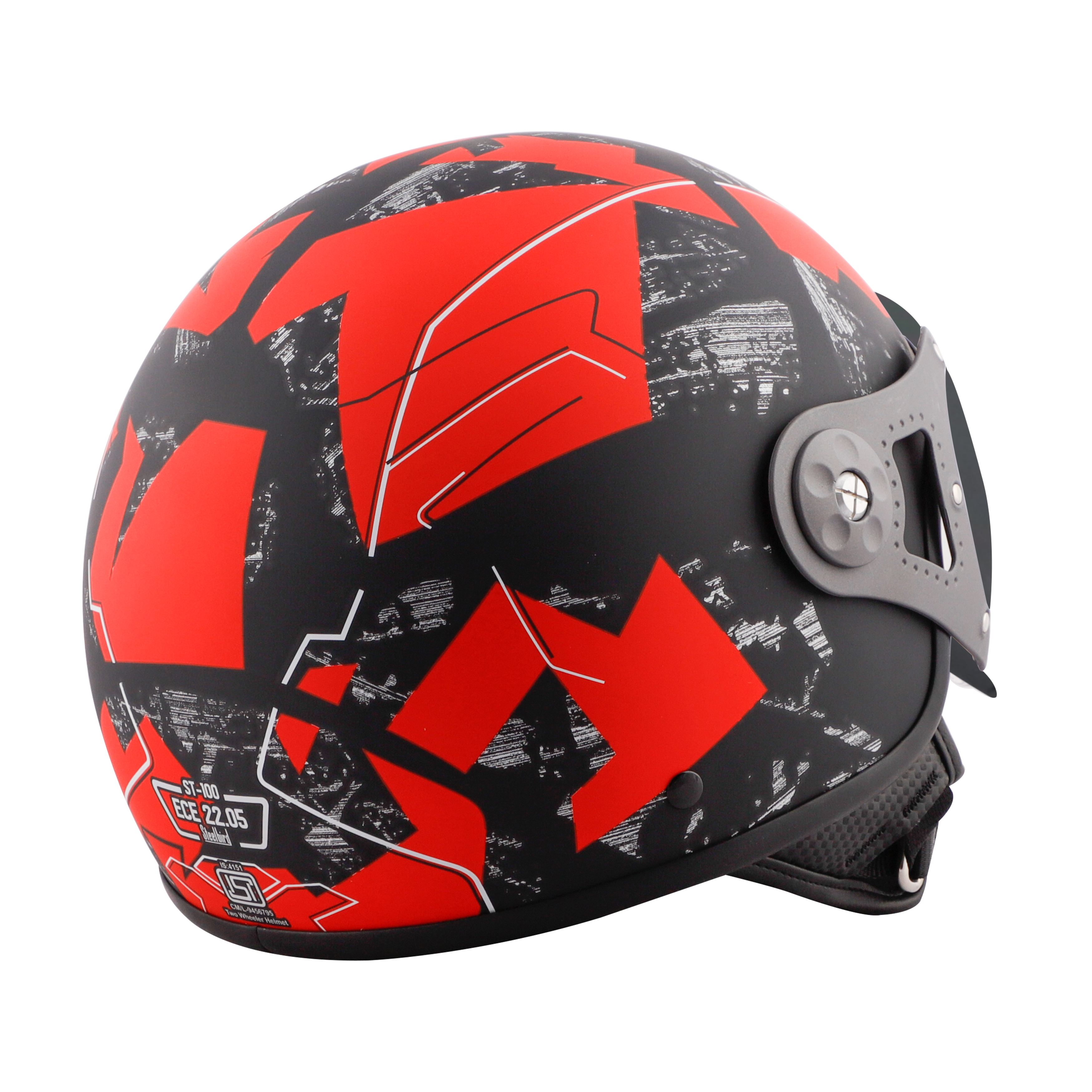 ST-100 CAMO ECE MAT BLACK WITH RED (FITTED WITH CLEAR VISOR. SMOKE VISOR ONLY FOR ILLUSTRATION PURPOSE)