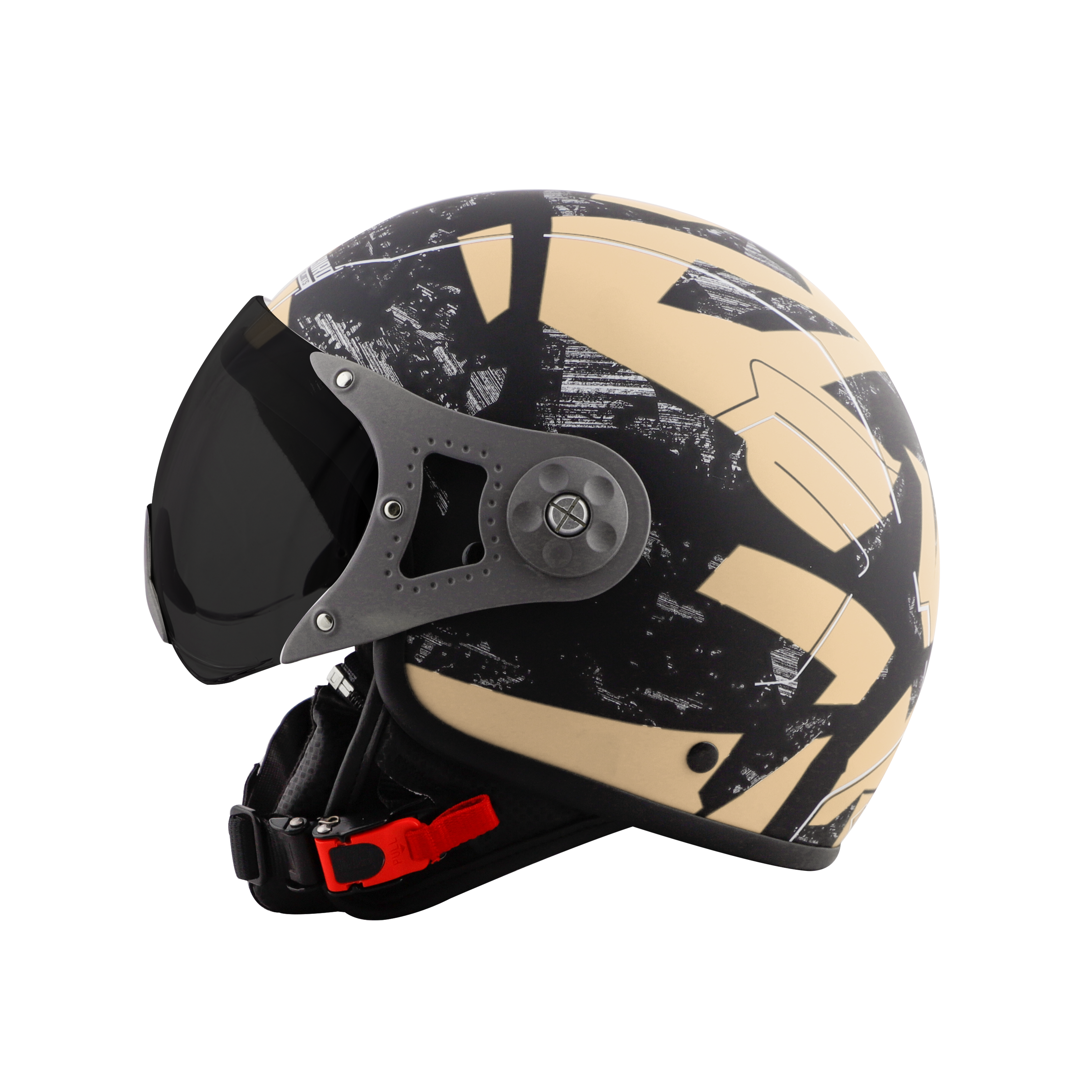 ST-100 CAMO ECE MAT BLACK WITH DESERT STORM (FITTED WITH CLEAR VISOR. SMOKE VISOR ONLY FOR ILLUSTRATION PURPOSE)